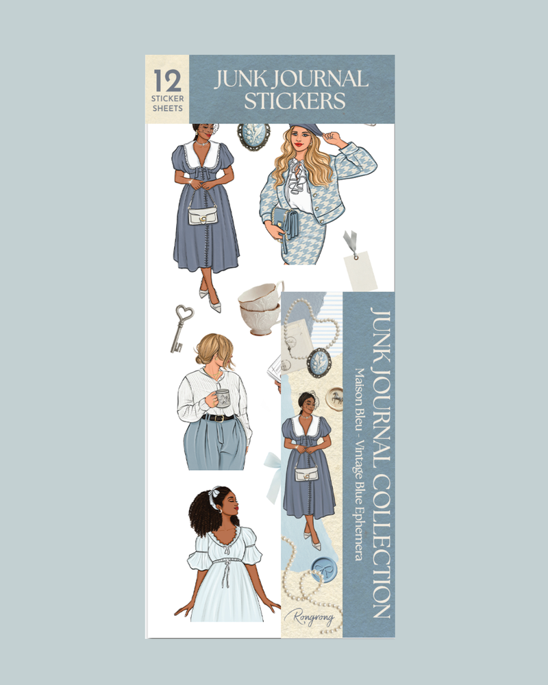 Maison Bleu - Vintage Blue Ephemera Sticker Sheet Set