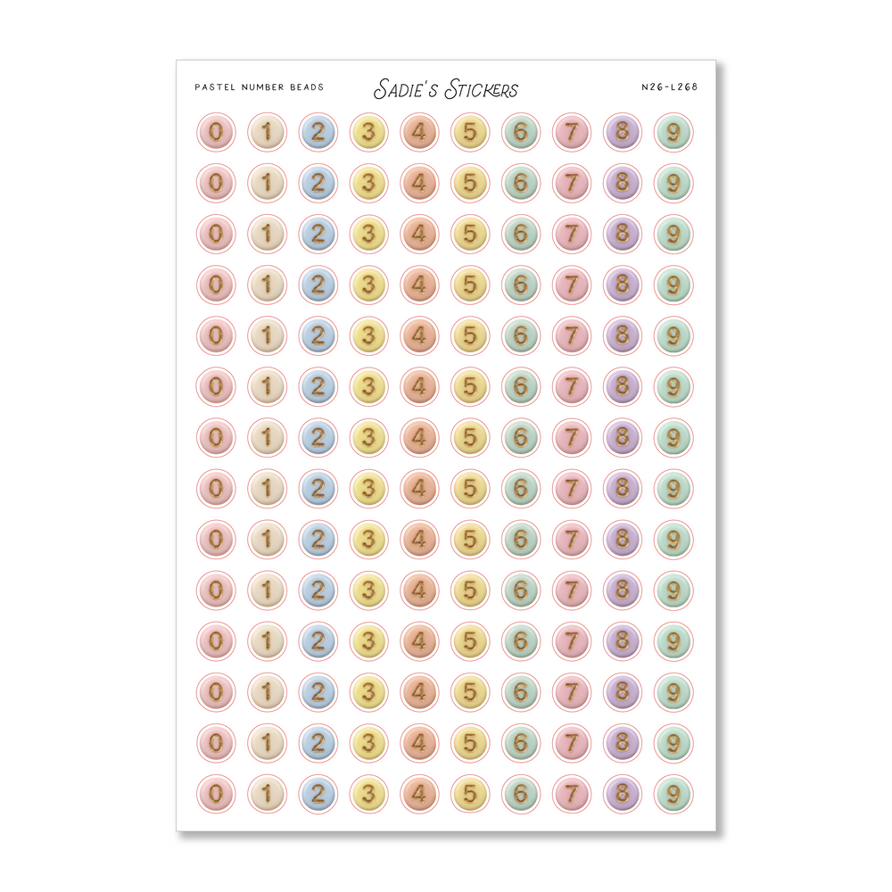 Pastel Number Beads • Letters & More Sticker Sheet
