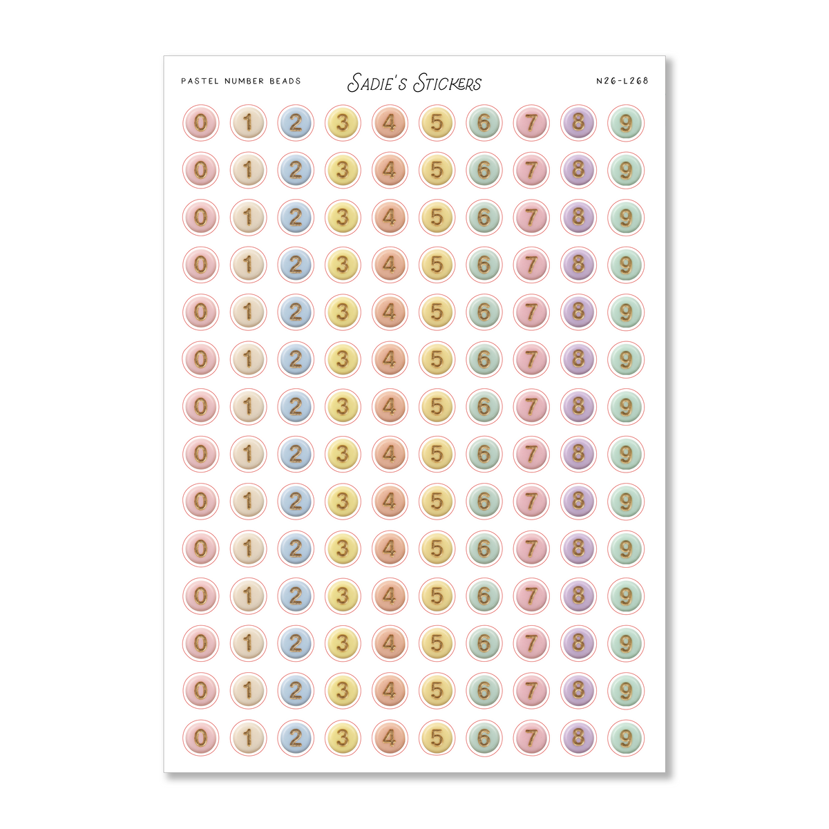Pastel Number Beads • Letters & More Sticker Sheet