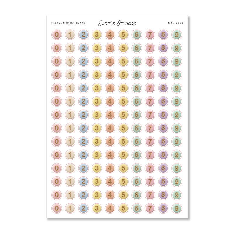 Pastel Number Beads • Letters & More Sticker Sheet