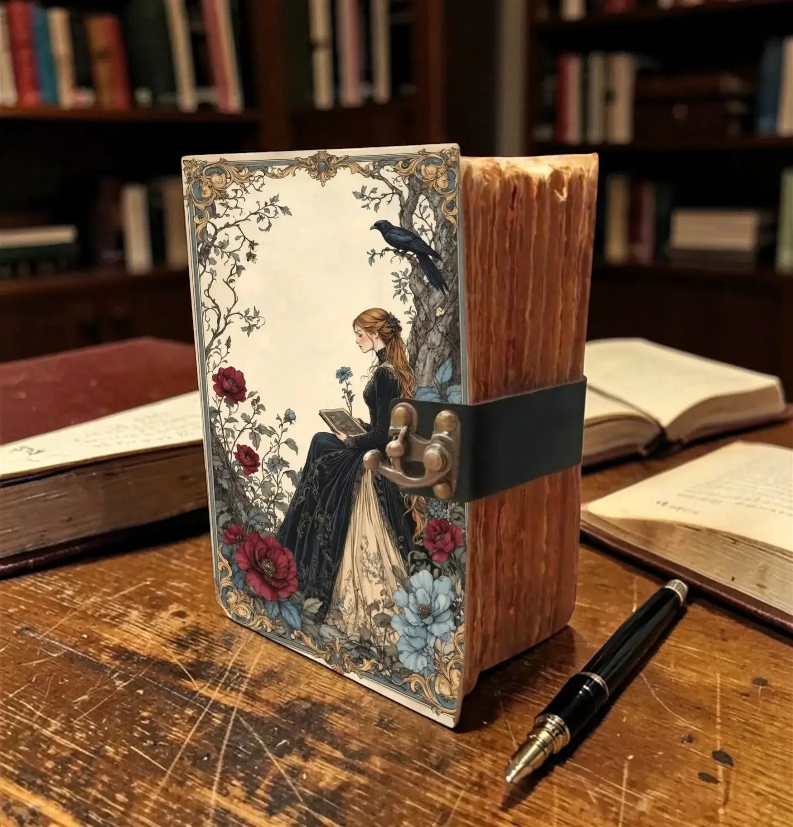 Vintage Leather Journal Woman With Book