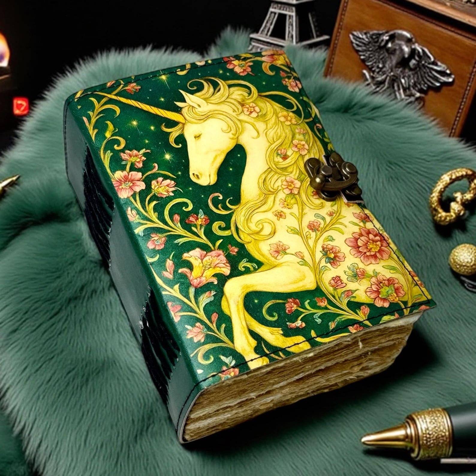 Unicorn Leather Journal Handmade Grimoire