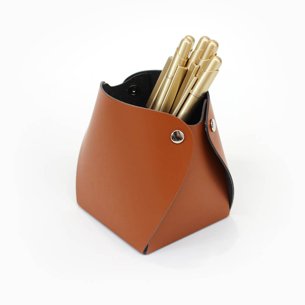 San Lorenzo Design Leather Pen Pot, Brush Holder, Organizer