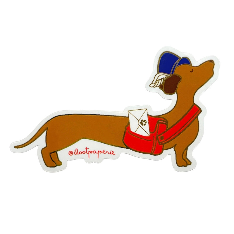 Doxie Mail Delivery Pup Glossy Mirror Vinyl Sticker w/Gold