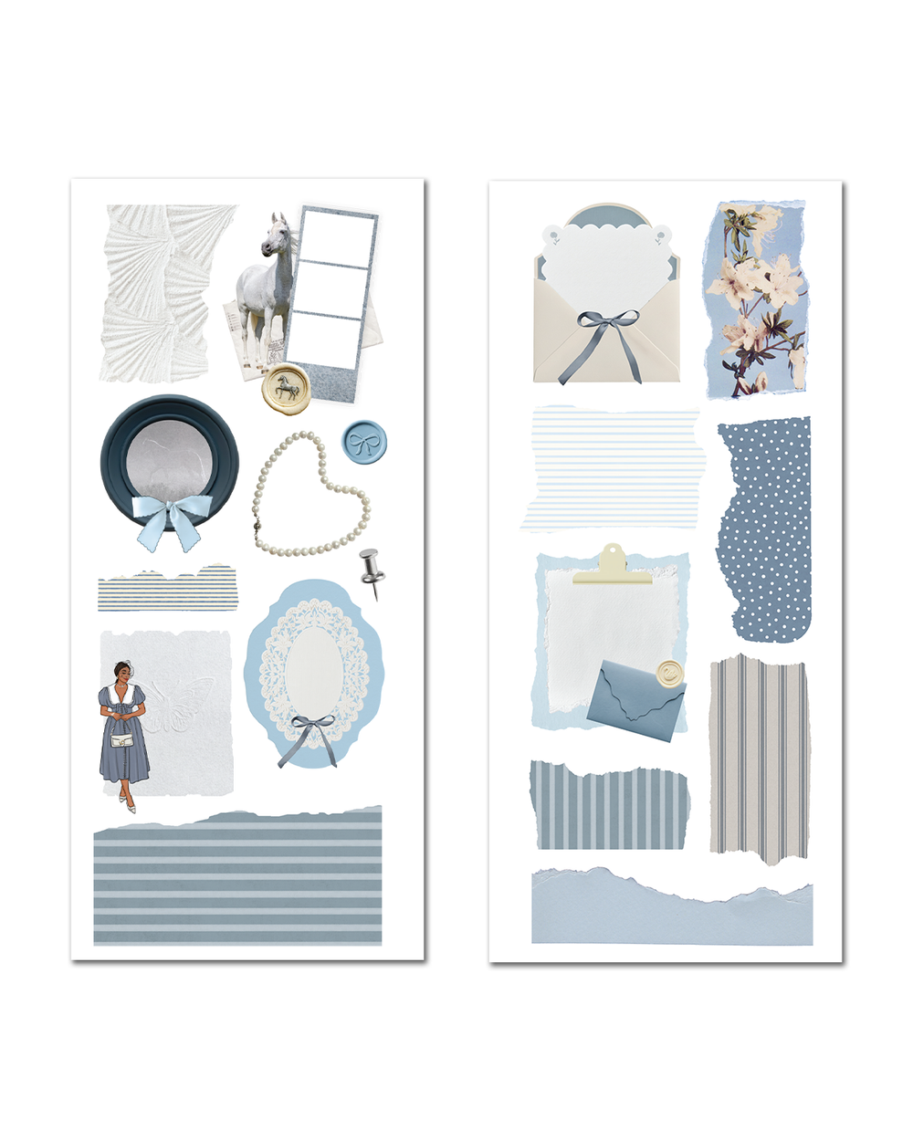 Maison Bleu - Vintage Blue Ephemera Sticker Sheet Set