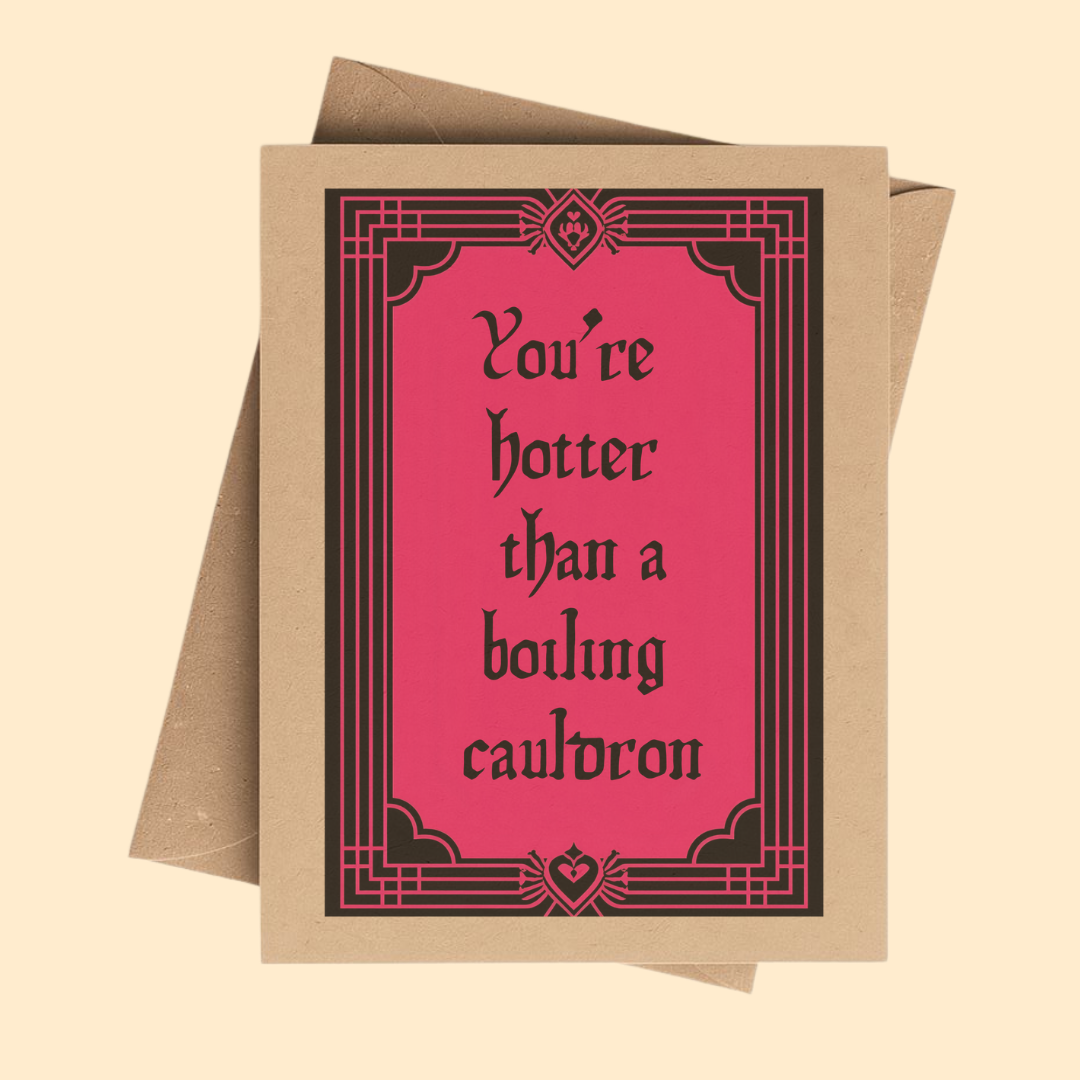 Witchy valentine notecard on brown kraft