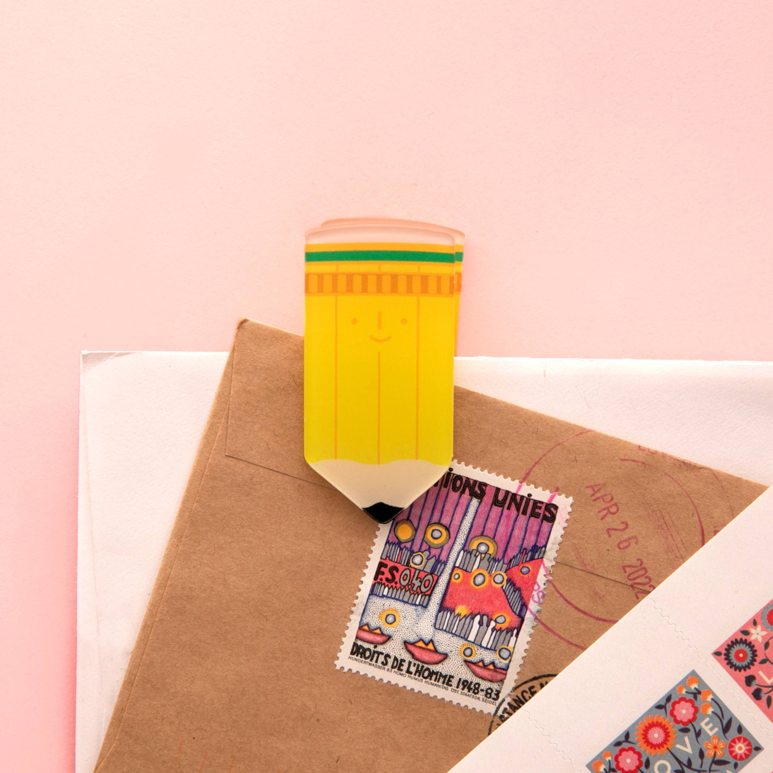 Happy Pencil! Decorative Double-Sided Clear Acrylic Clip