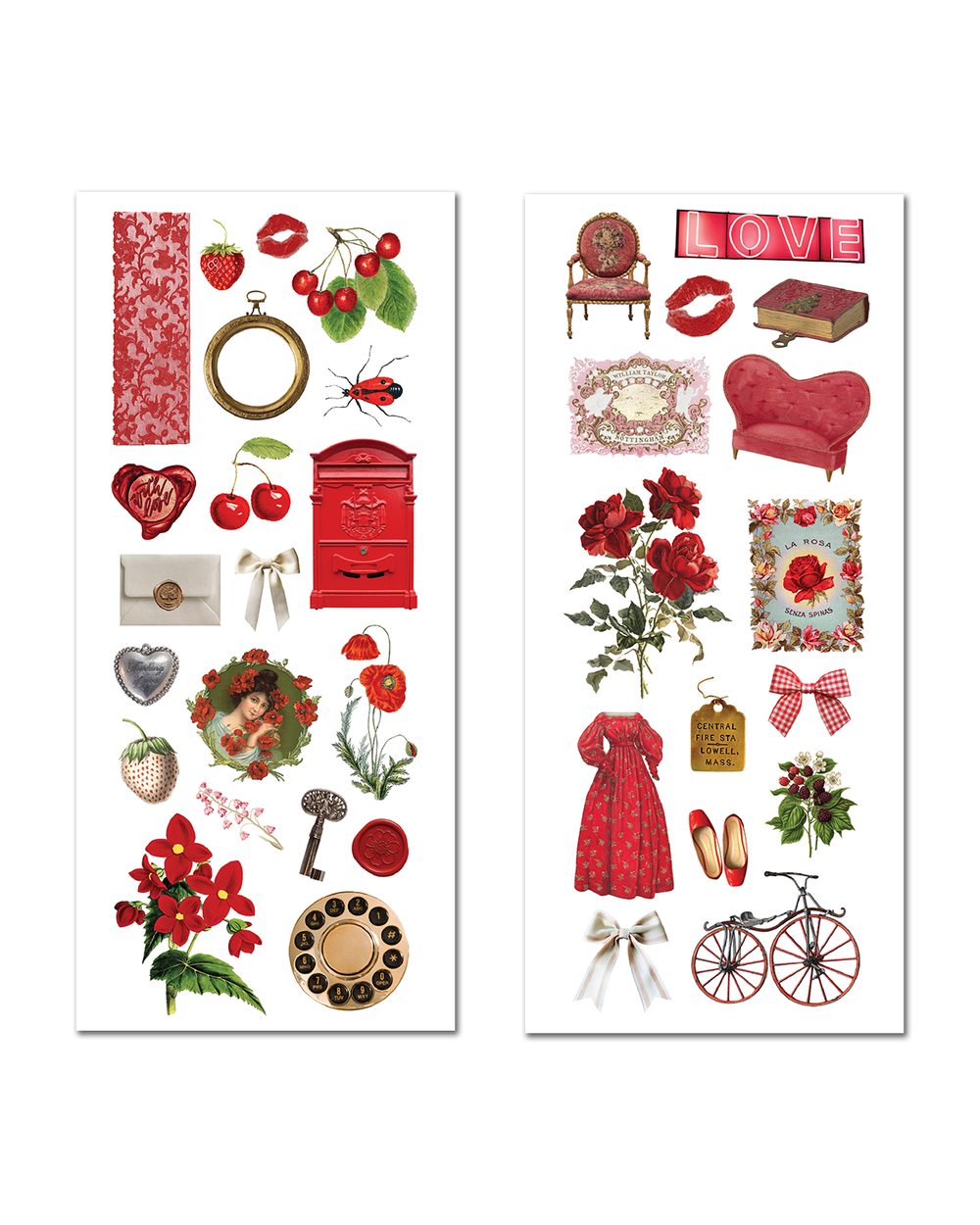 Maison Rouge - Vintage Red Ephemera Sticker Sheet Set