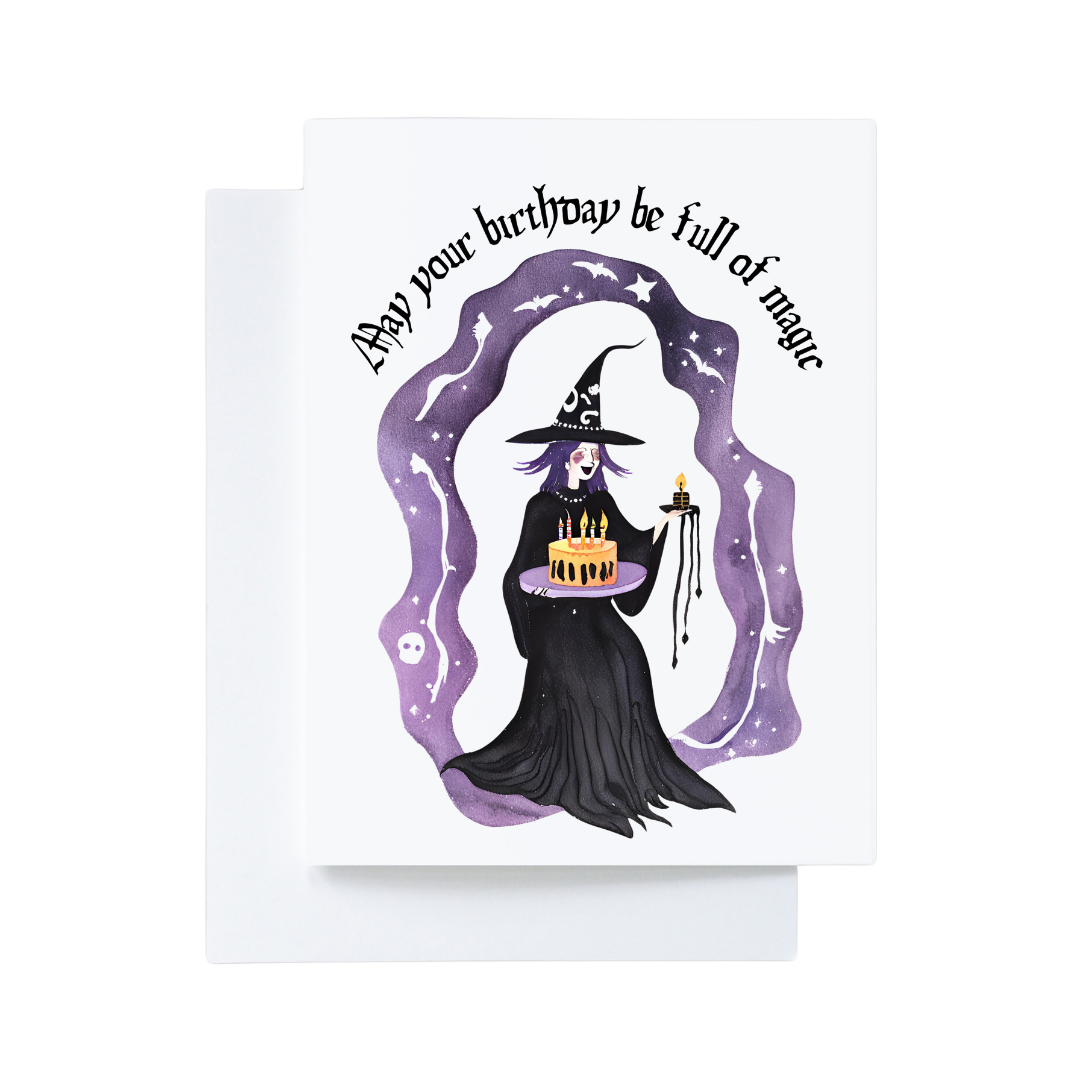 Cute Witch Magical Goth Halloween Time Birthday Card 
