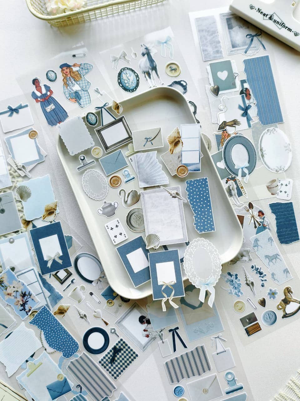 Maison Bleu - Vintage Blue Ephemera Sticker Sheet Set