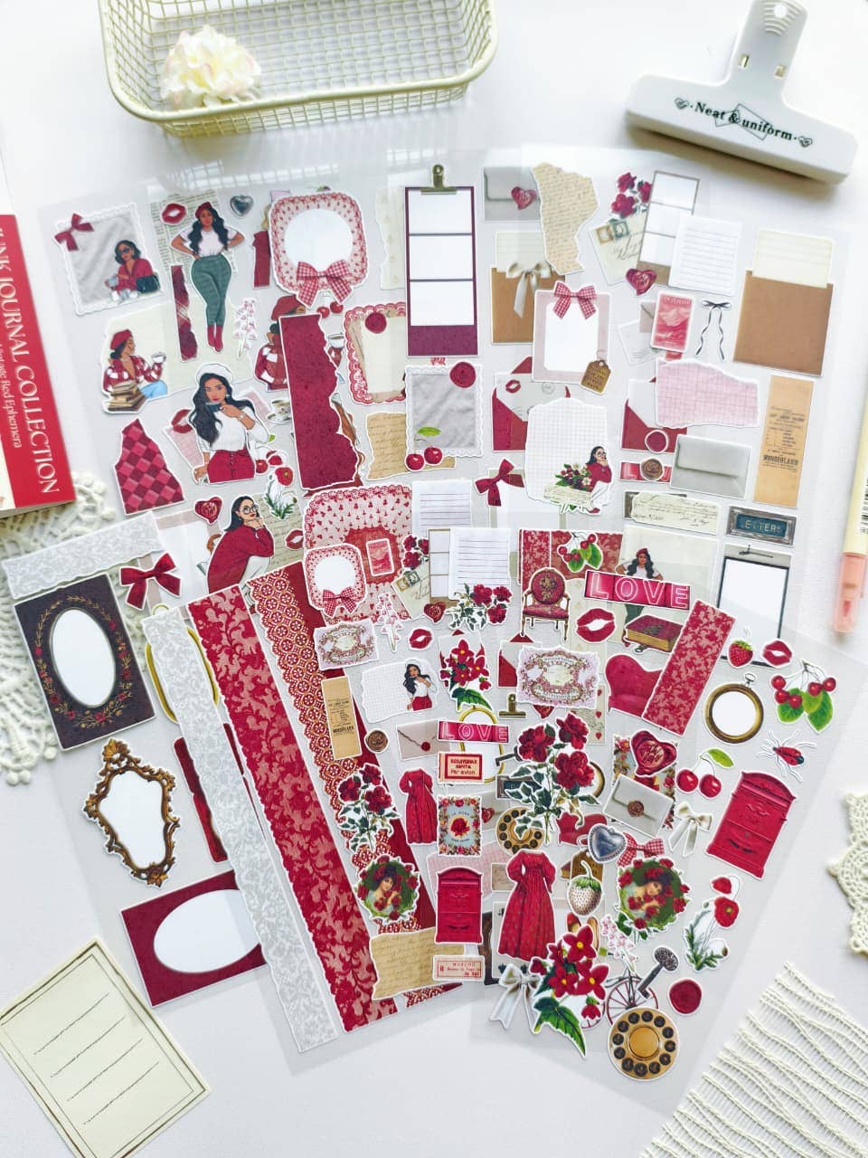 Maison Rouge - Vintage Red Ephemera Sticker Sheet Set