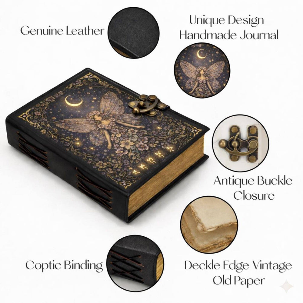 Fairy Moon Vintage Handmade Leather Journal Grimoire