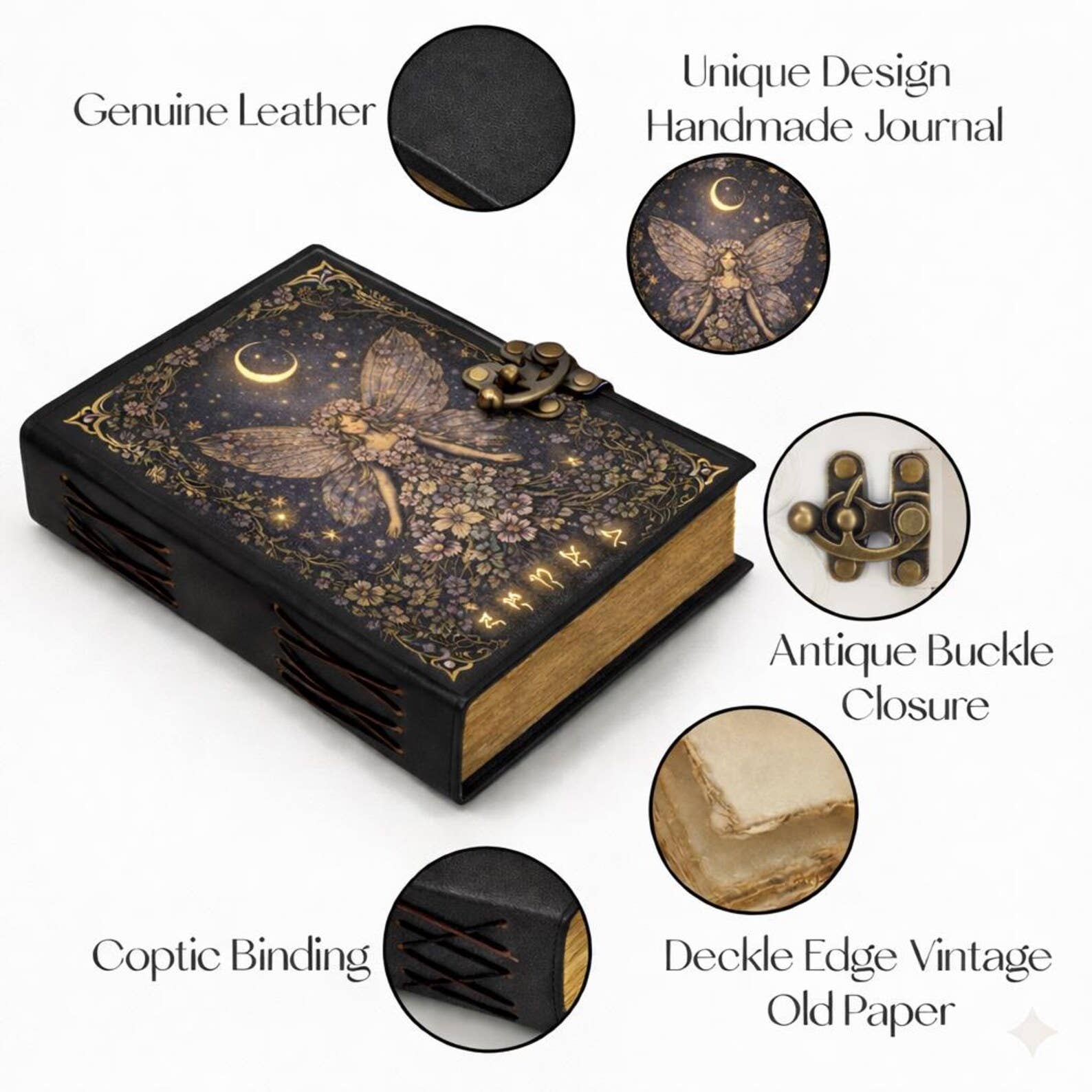 Fairy Moon Vintage Handmade Leather Journal Grimoire