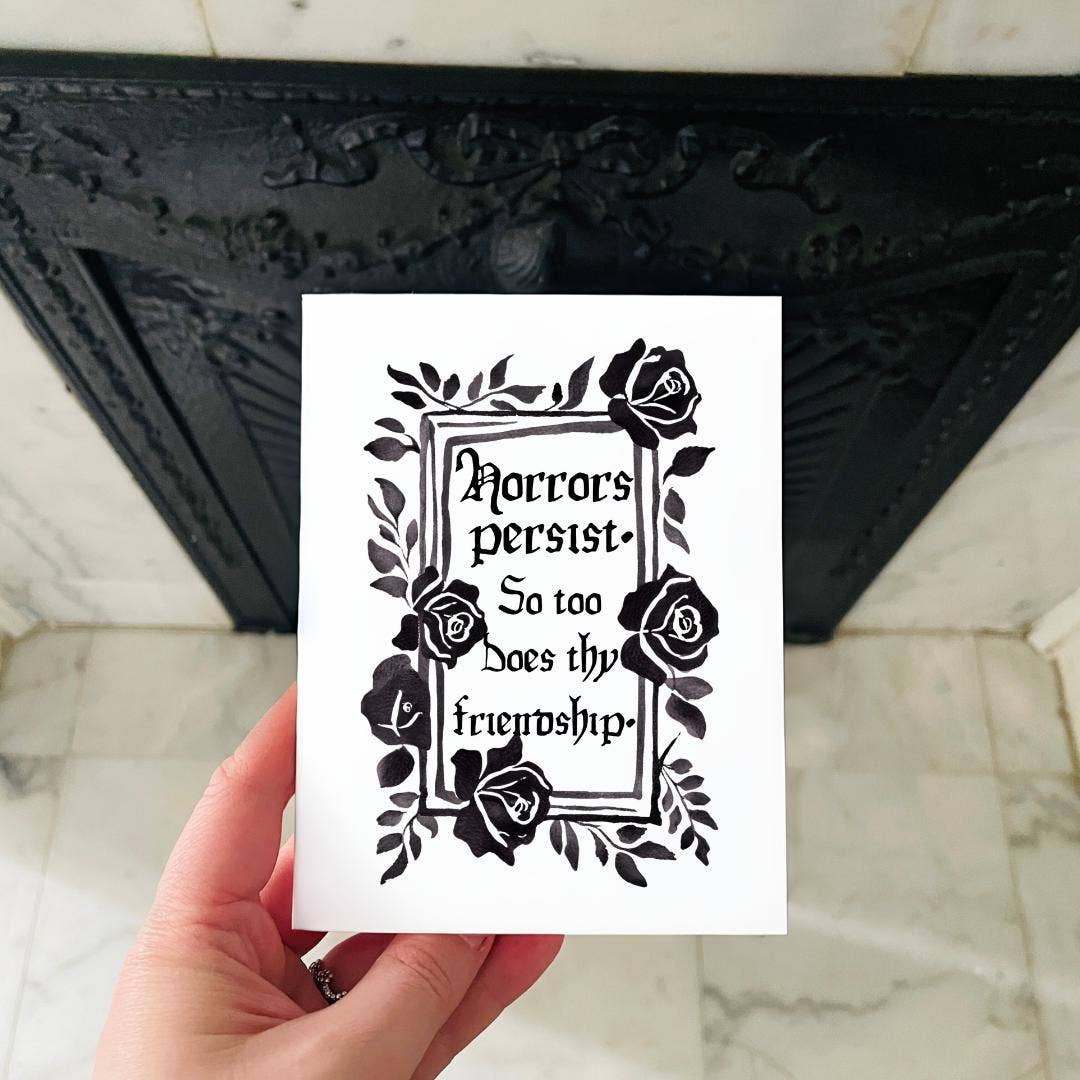 Gothic Black Rose Friendship Thank You Card 'Horrors Persist'