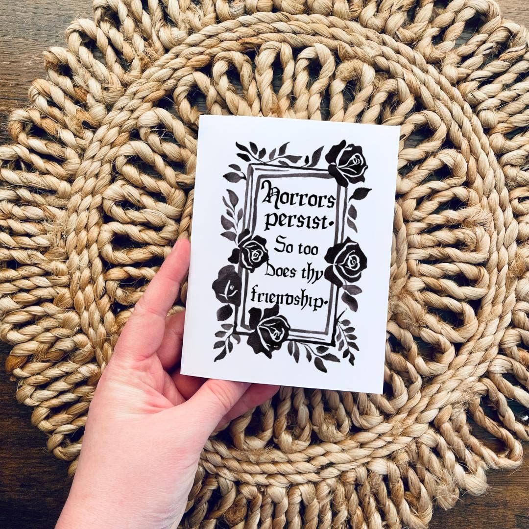 Gothic Black Rose Friendship Thank You Card 'Horrors Persist'