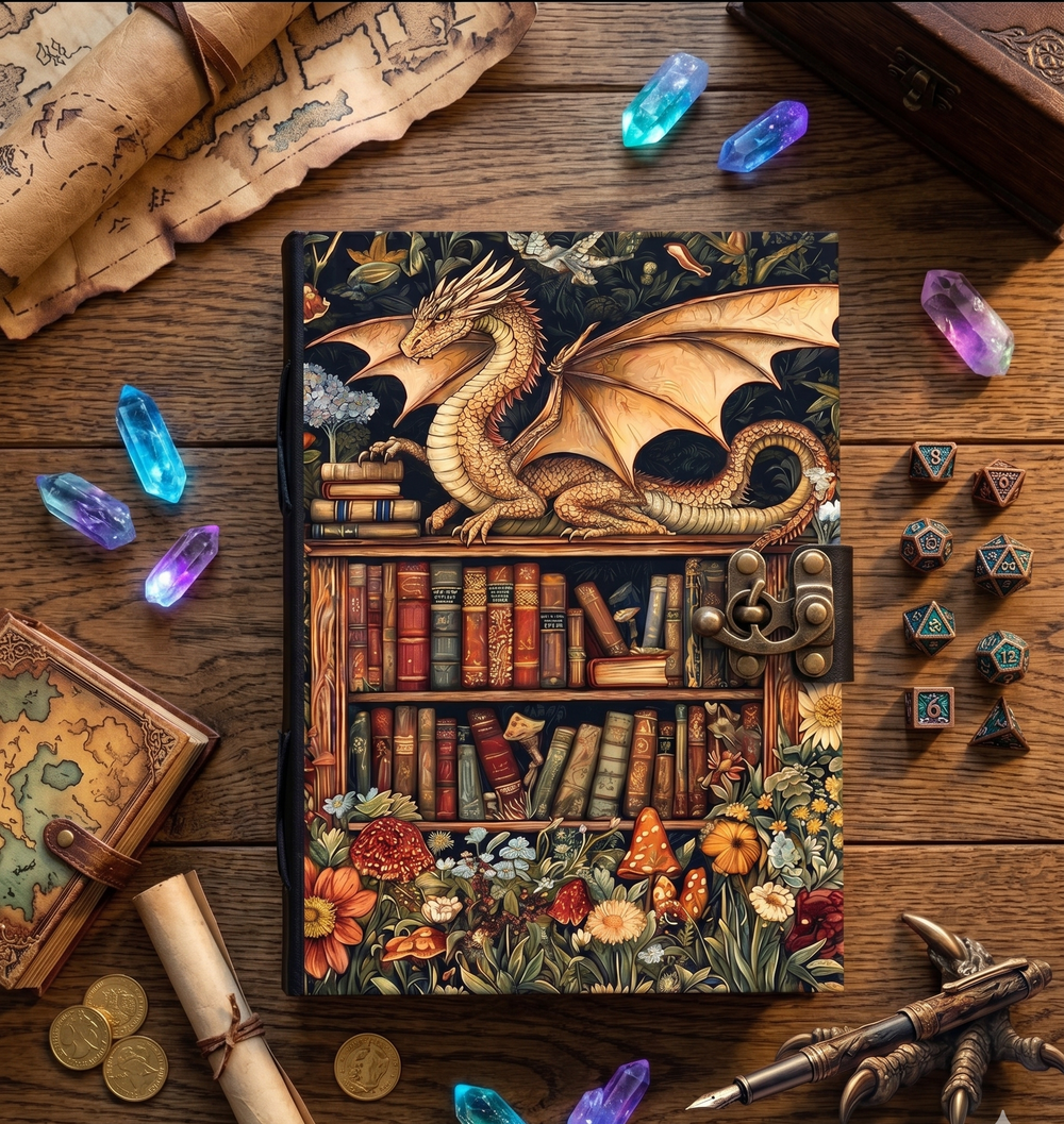 Medieval Enchanted Dragon Bookshelf Journal