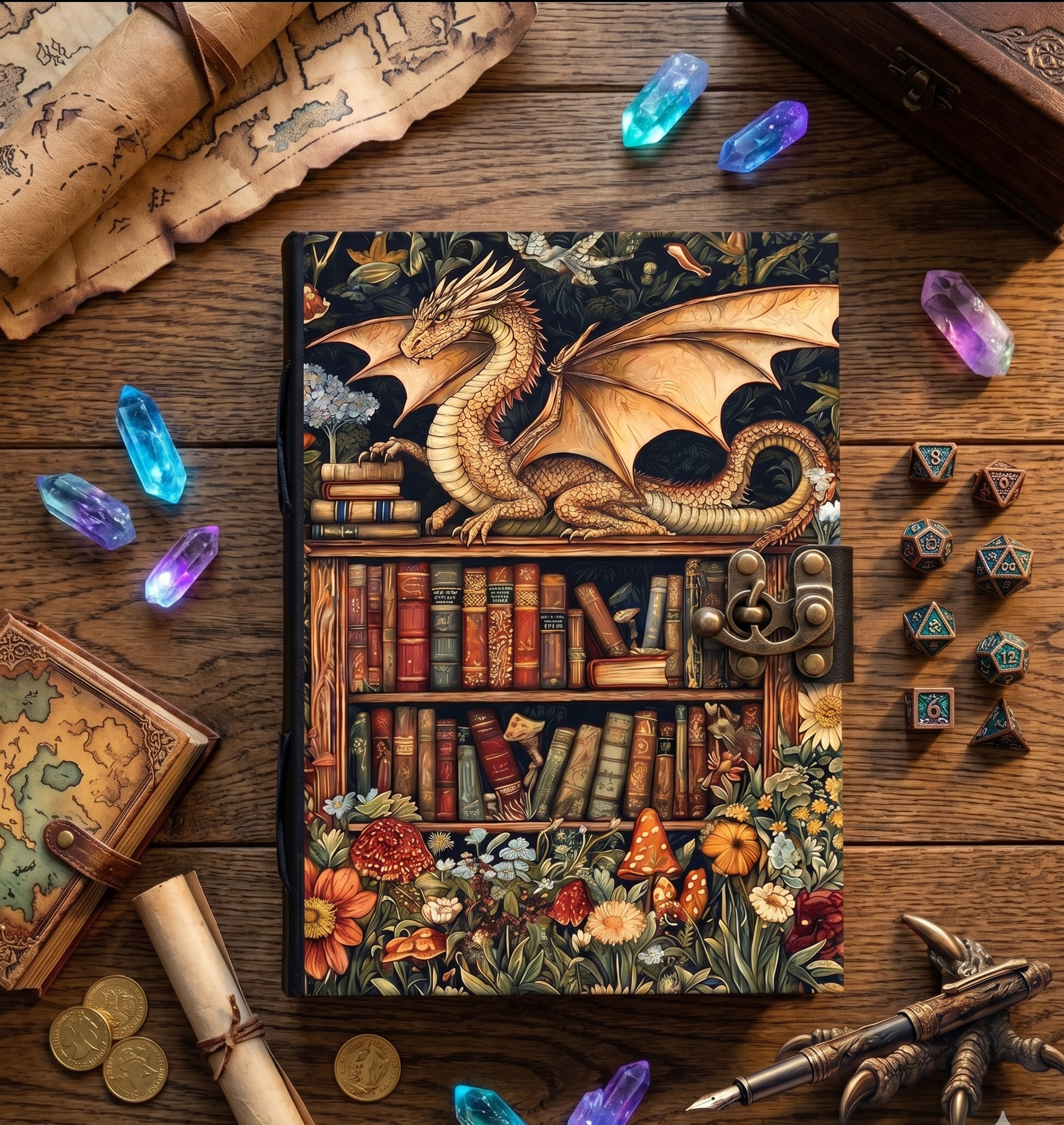 Medieval Enchanted Dragon Bookshelf Journal