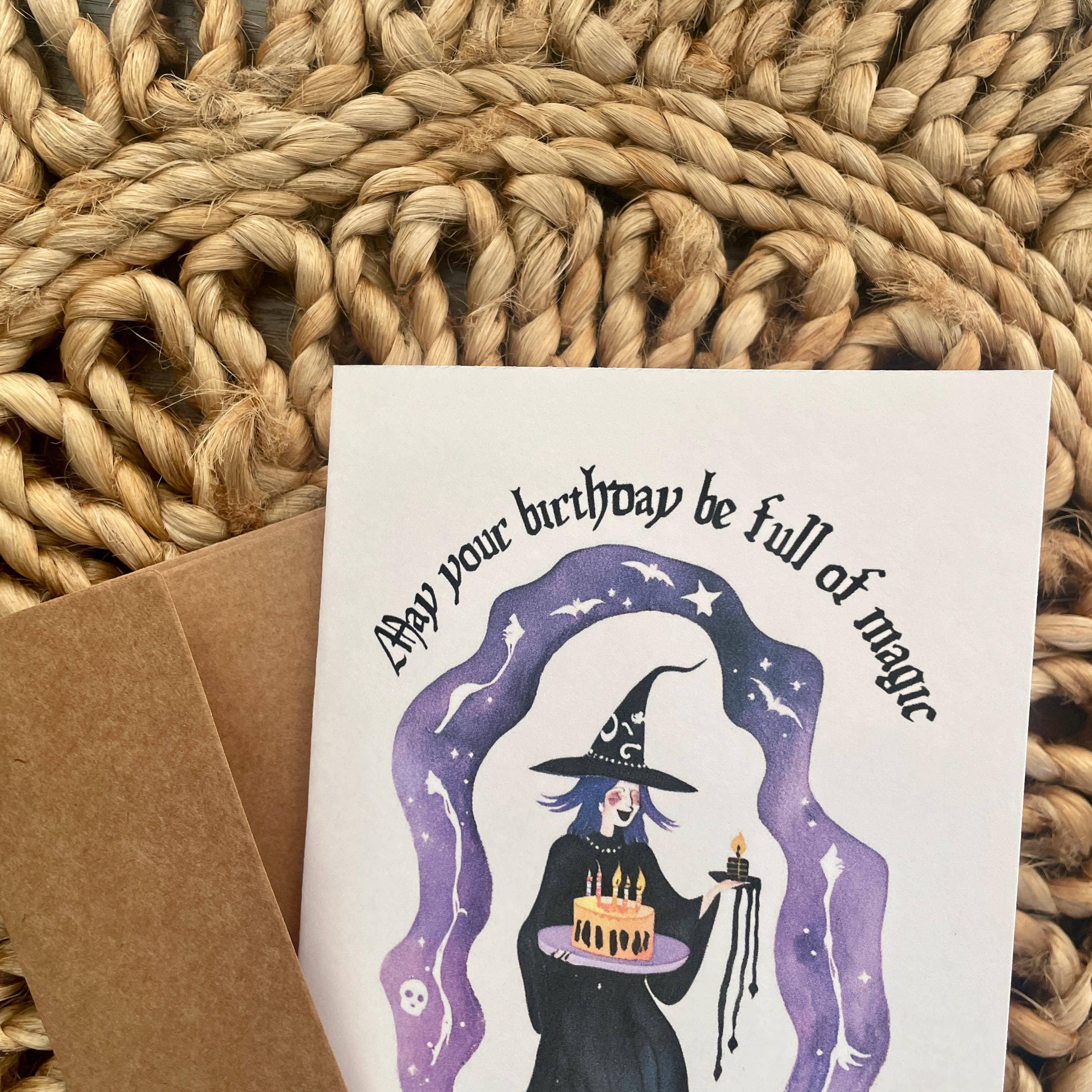 Cute Witch Magical Goth Halloween Time Birthday Card 