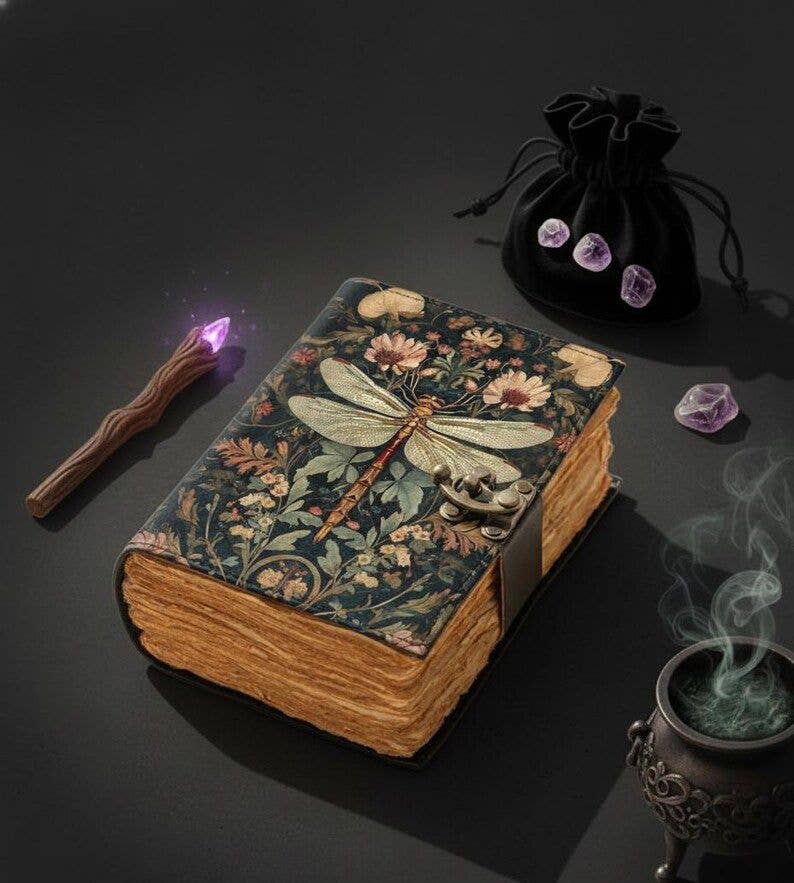 Dragonfly Leather Journal Handmade Vintage Grimoire