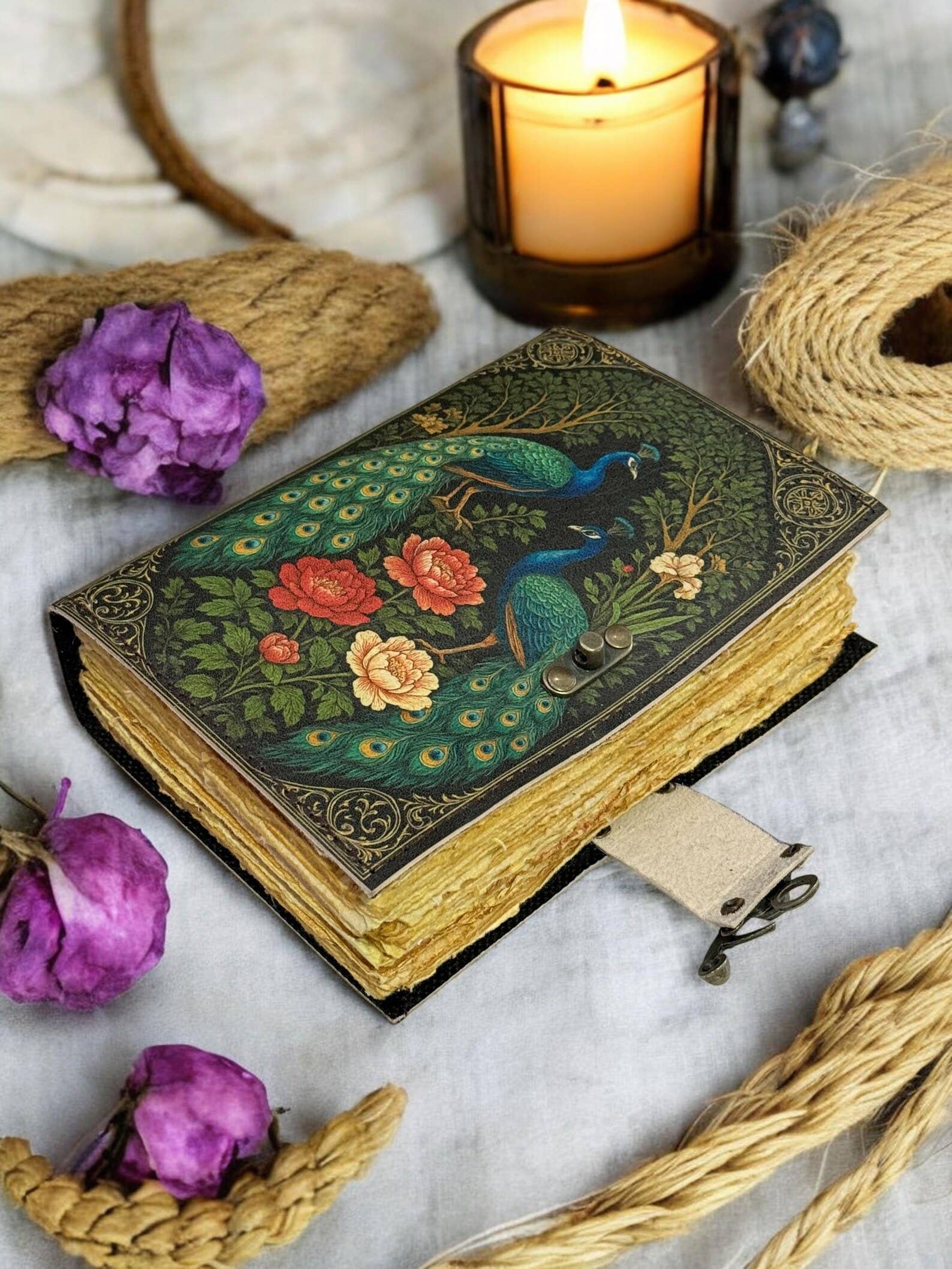 Peacock Leather Journal Handmade Vintage Grimoire