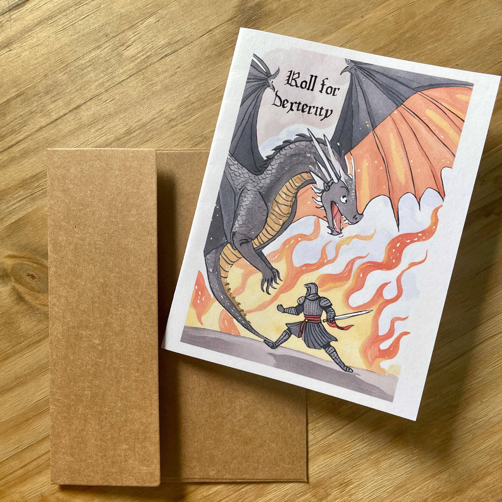 Medieval Knight And Dragon Encouragement Card roll for dexterity