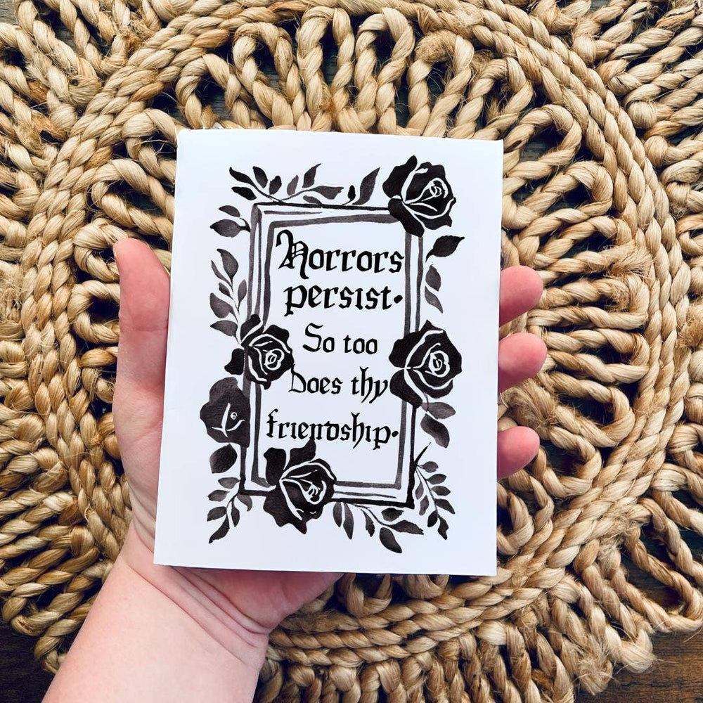 Gothic Black Rose Friendship Thank You Card 'Horrors Persist'