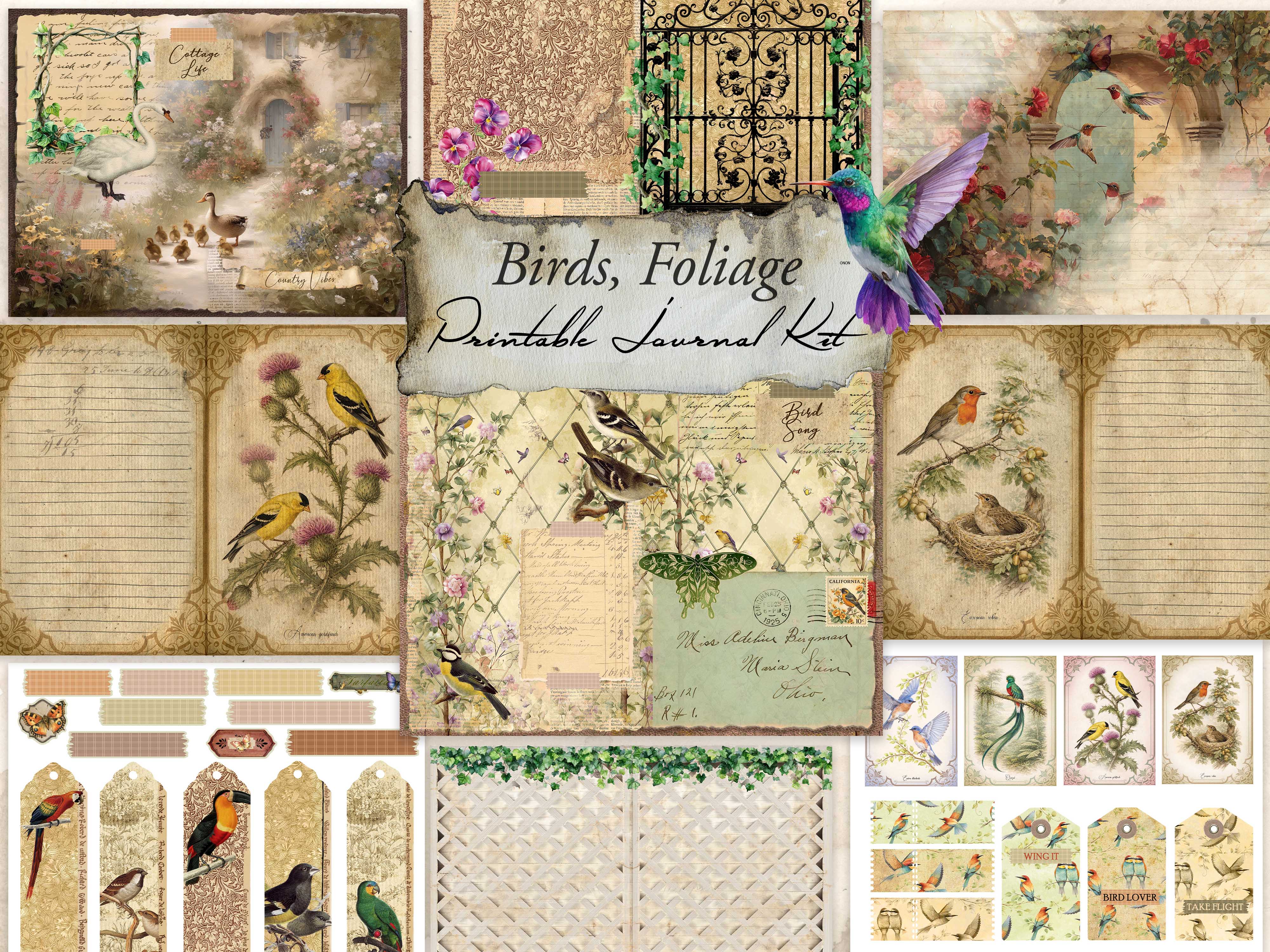 Birds, Foliage & Butterflies Digital Journal Kit