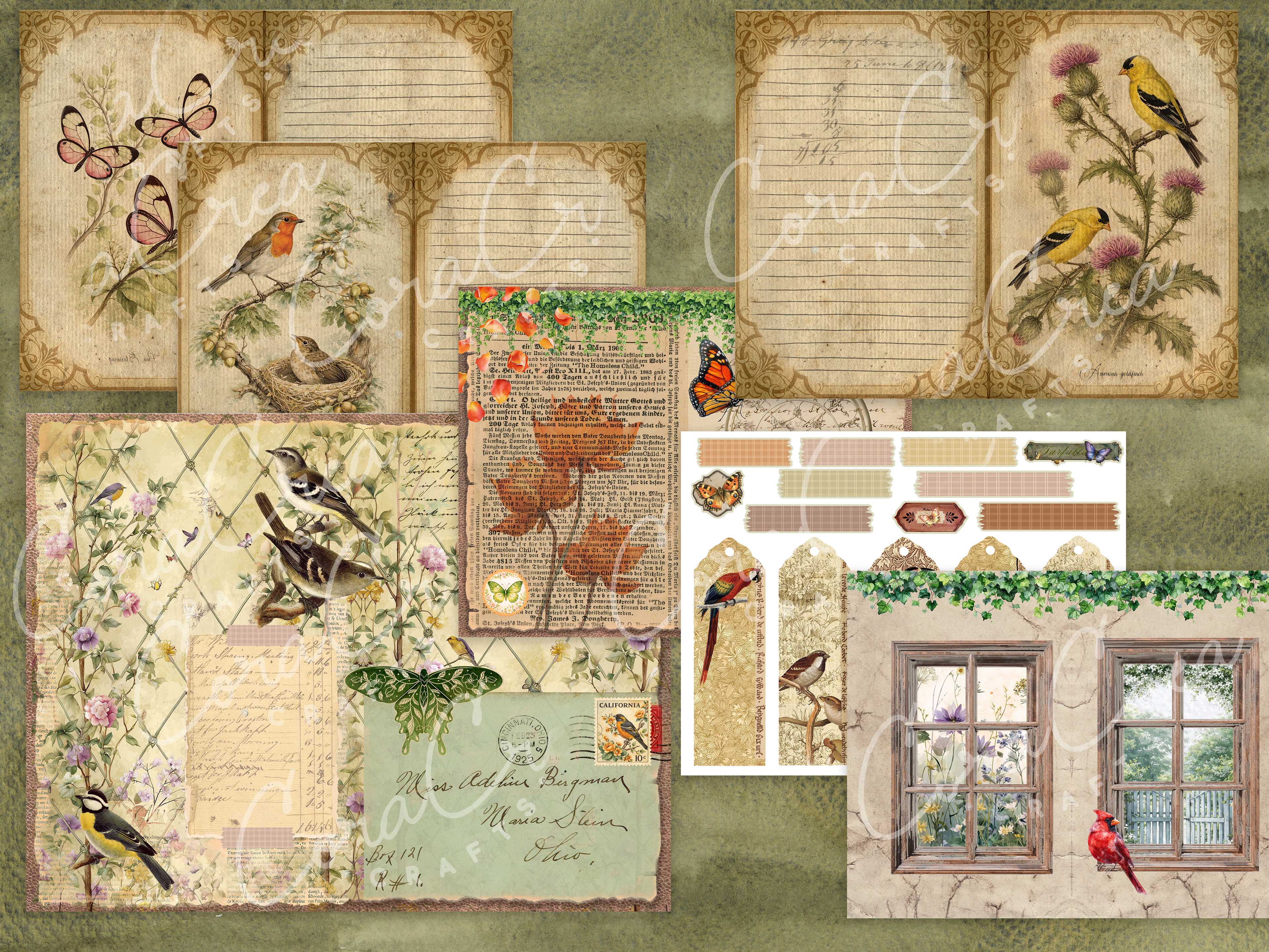 Birds, Foliage & Butterflies Digital Journal Kit