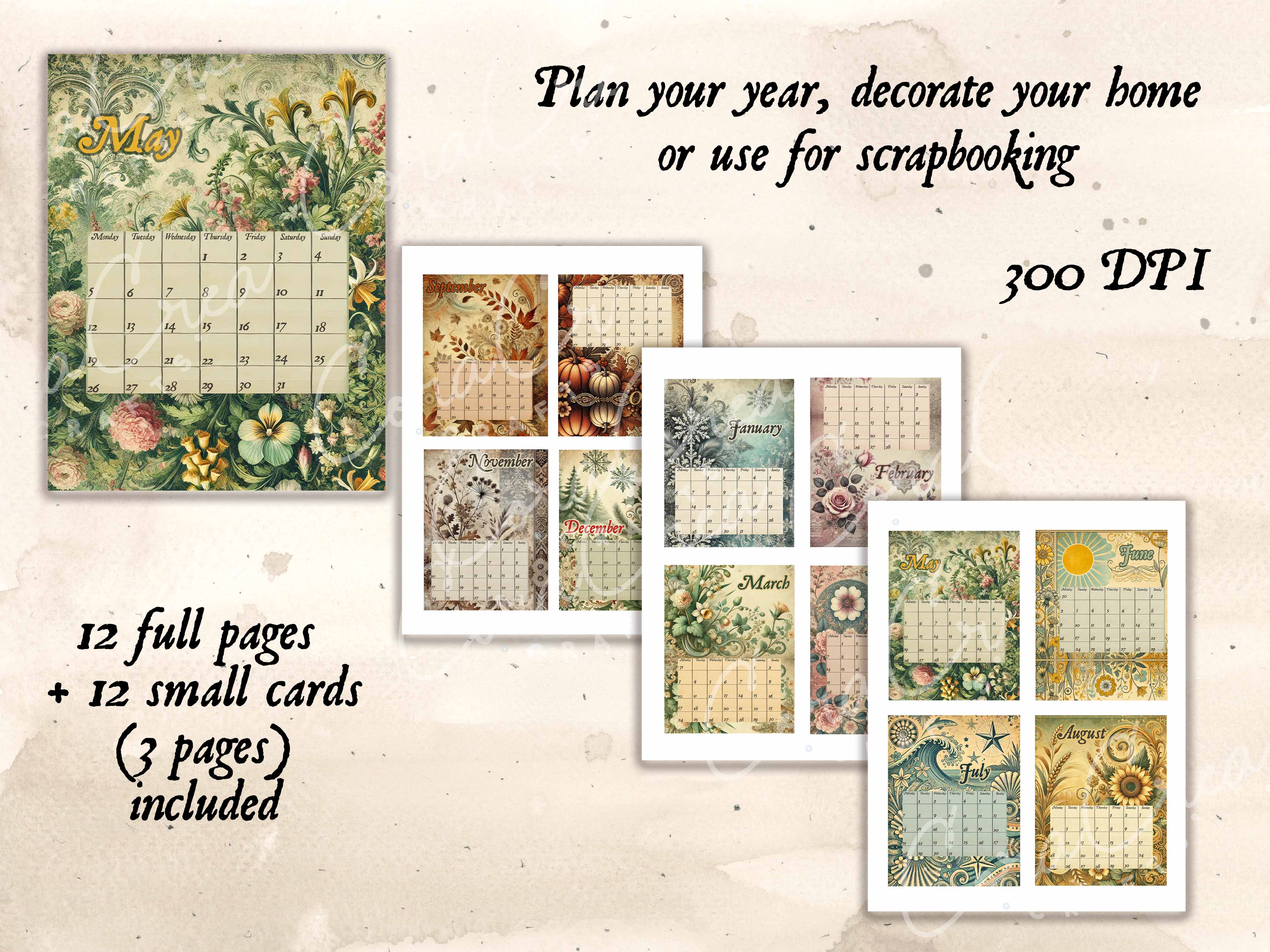 2025 Vintage Botanical Digital Calendar