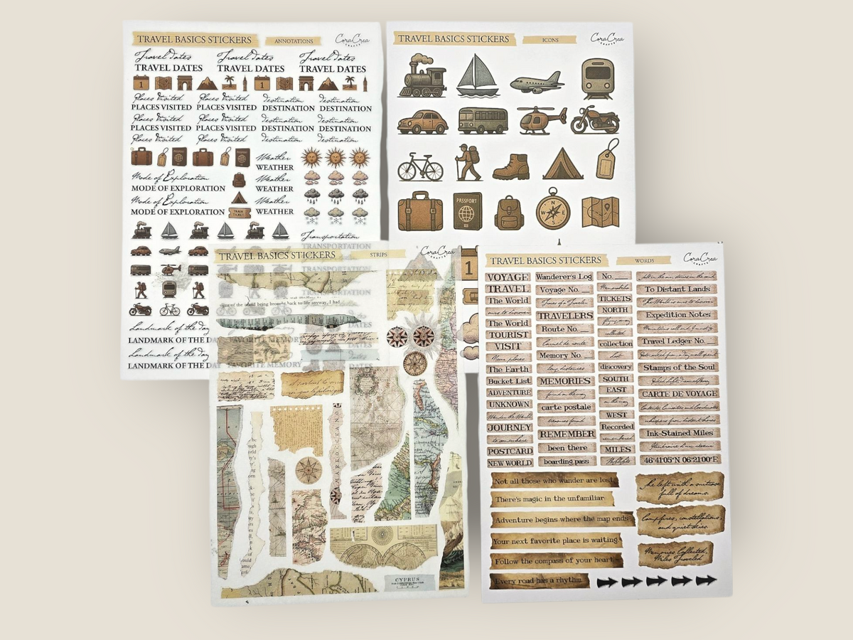 Amazon Basic Sticker Travel Basic Stickers — Sticker Sheets | CoraCreaCraft