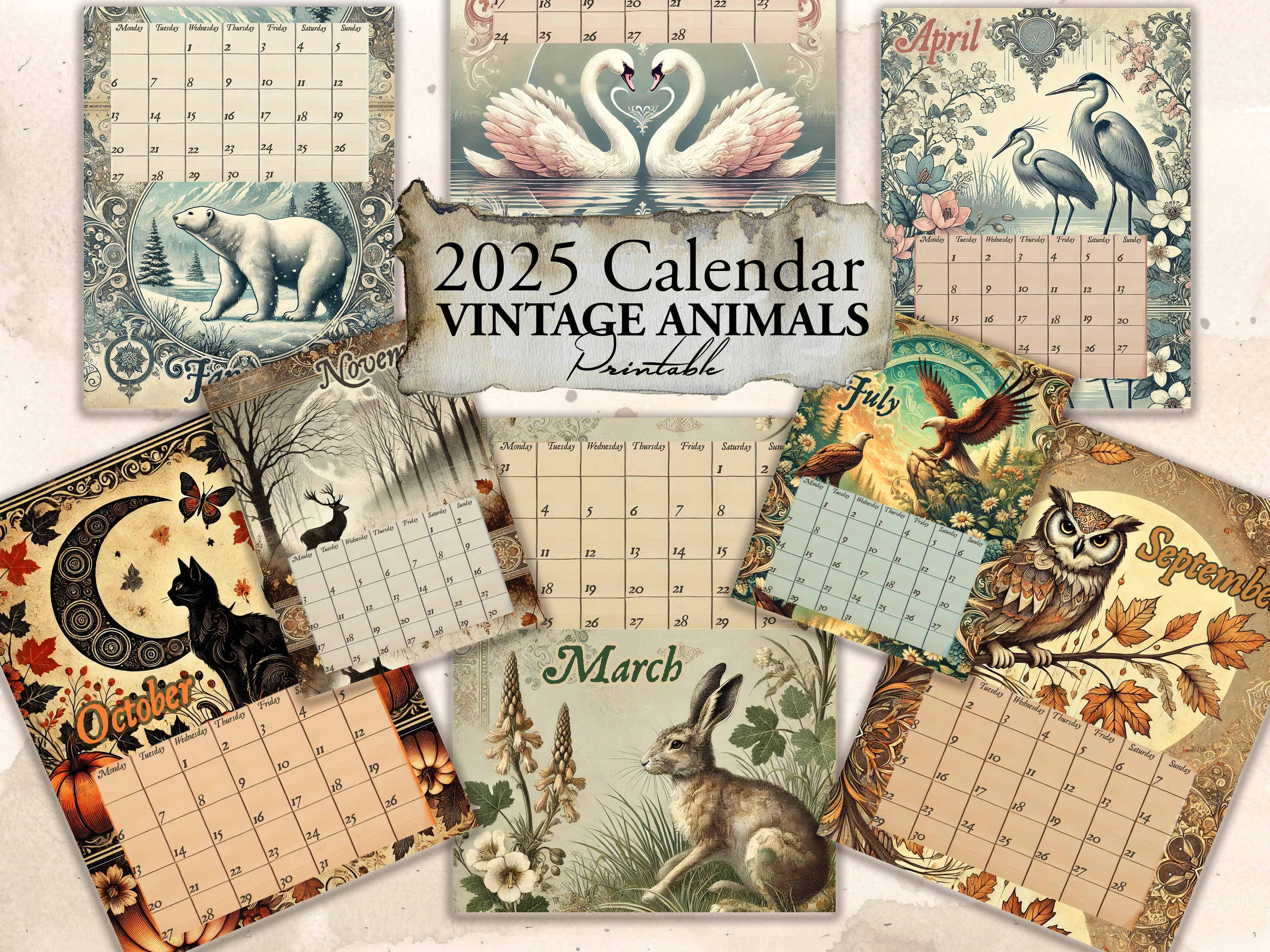 2025 Vintage Animals Digital Calendar