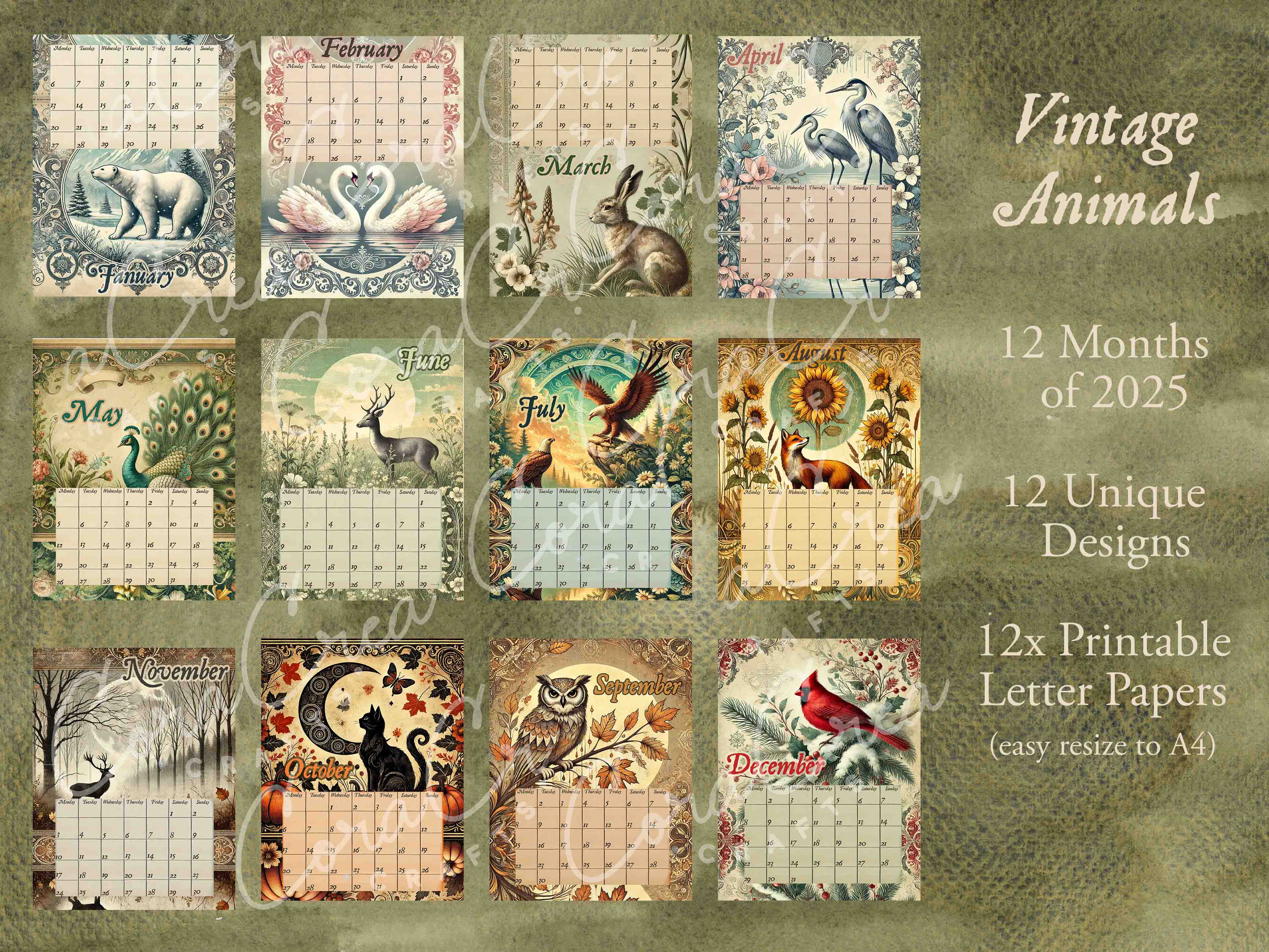 2025 Vintage Animals Digital Calendar