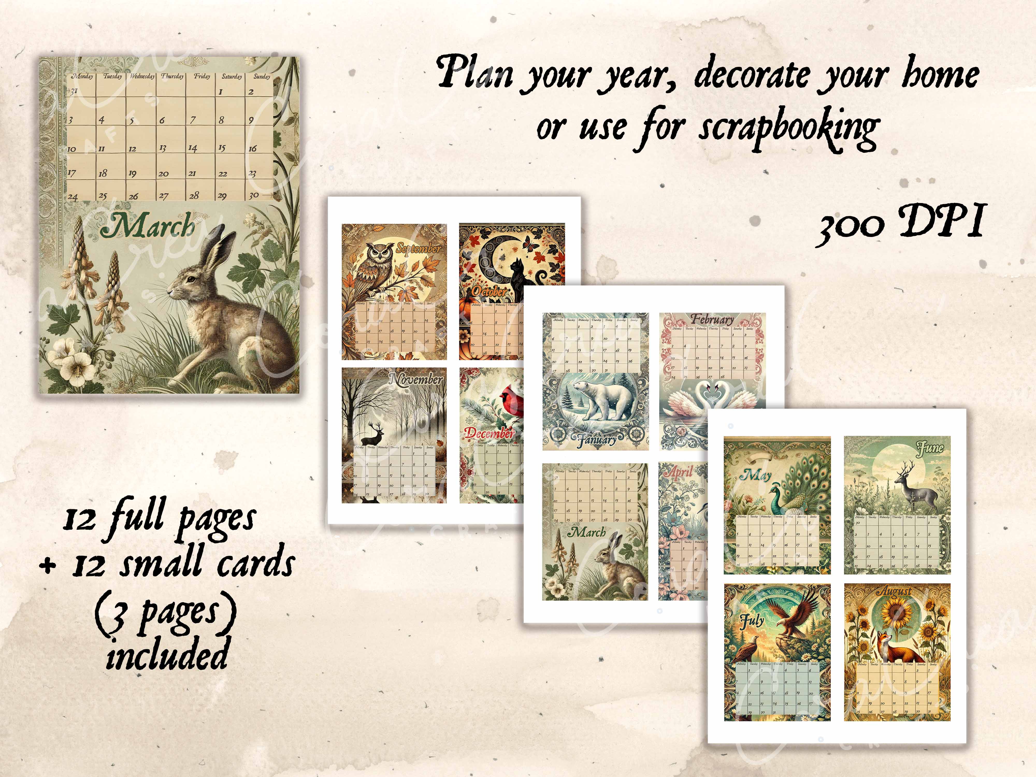 2025 Vintage Animals Digital Calendar