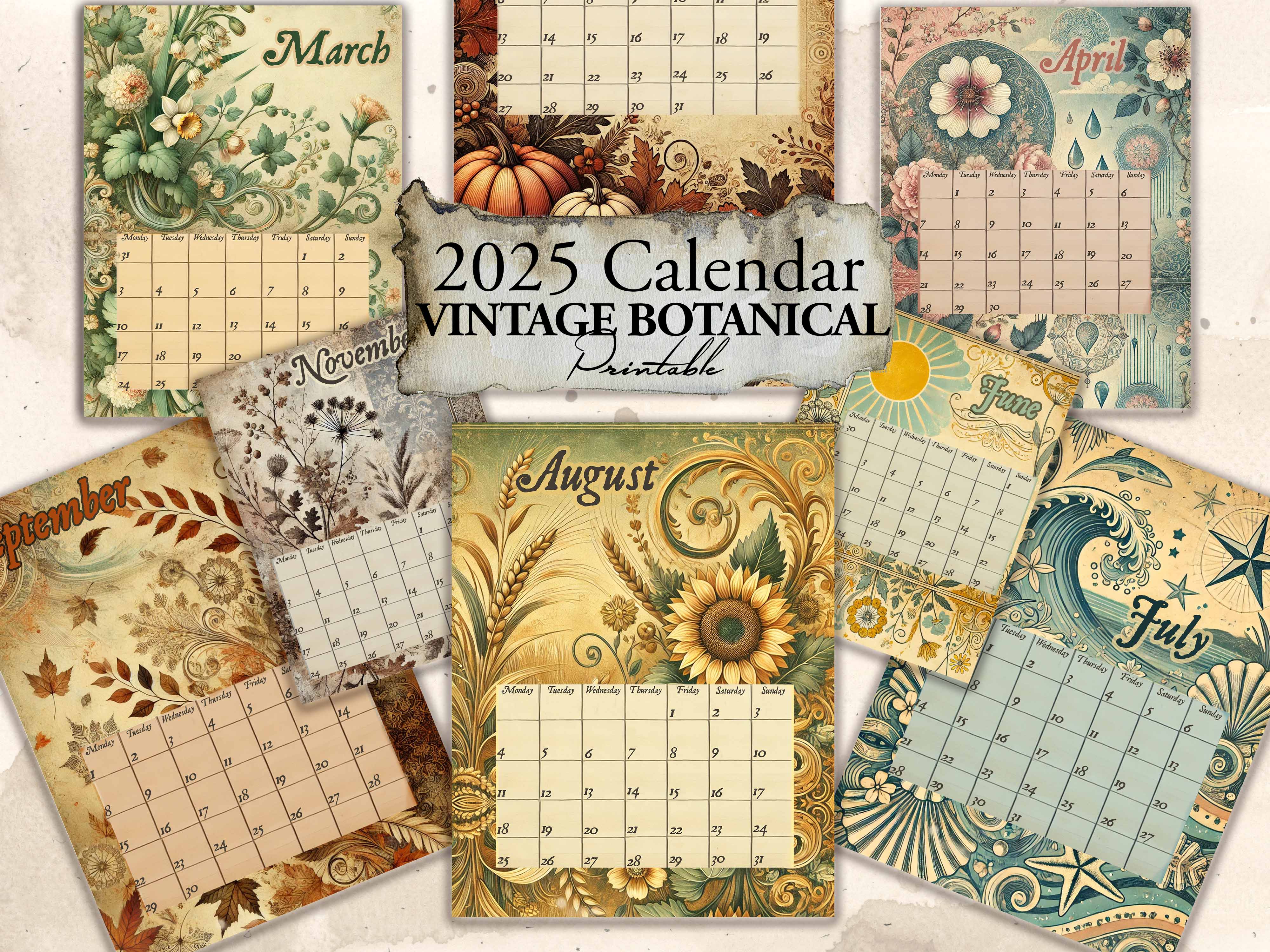 2025 Vintage Botanical Digital Calendar