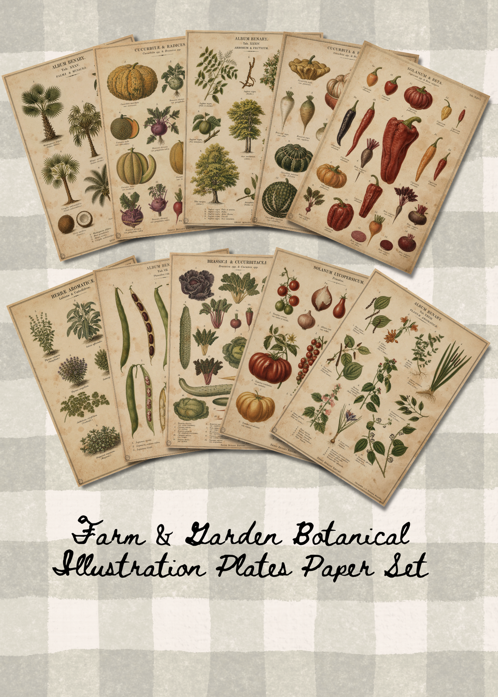 Vintage Farm & Garden Botanical Illustration Plates Paper Set