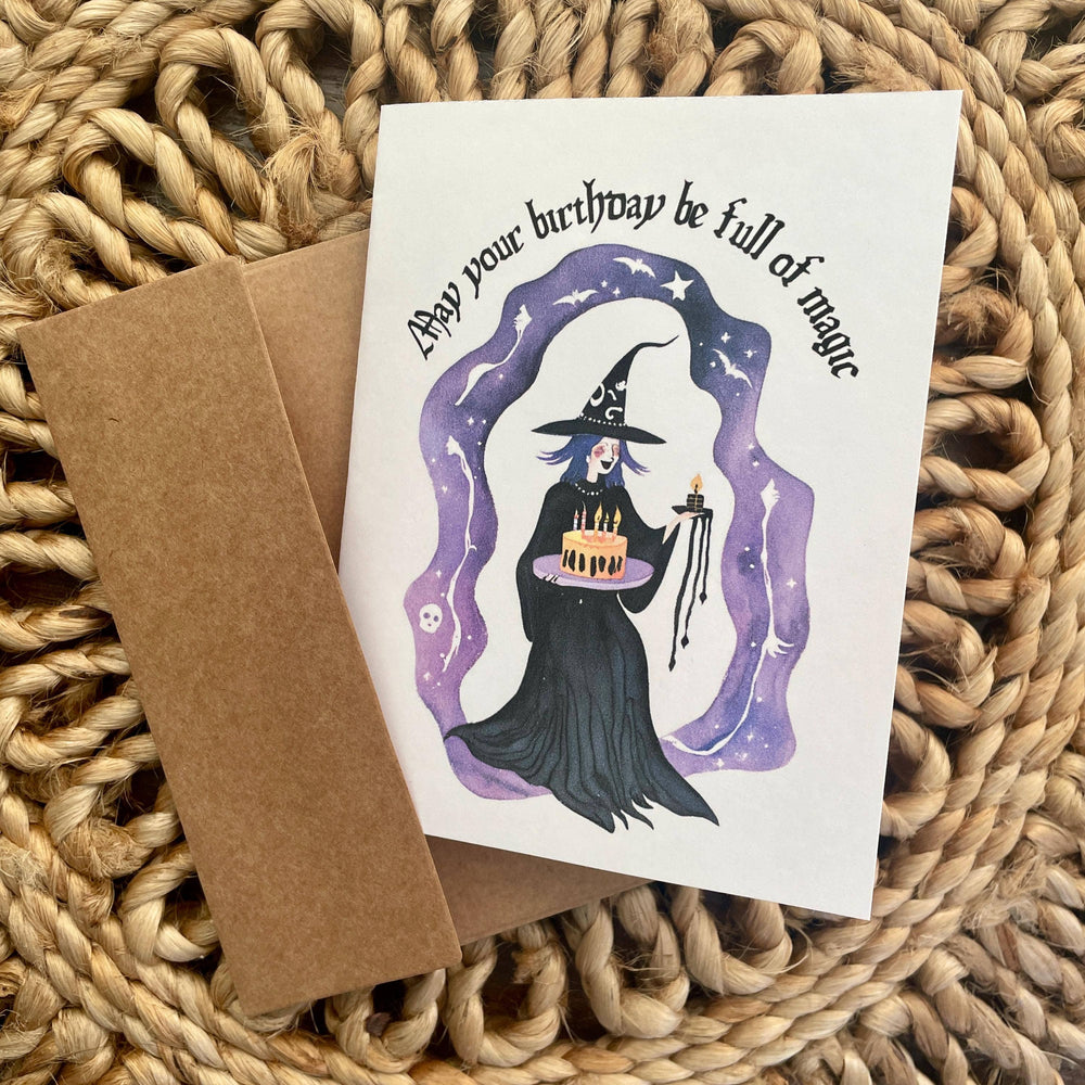 Cute Witch Magical Goth Halloween Time Birthday Card 