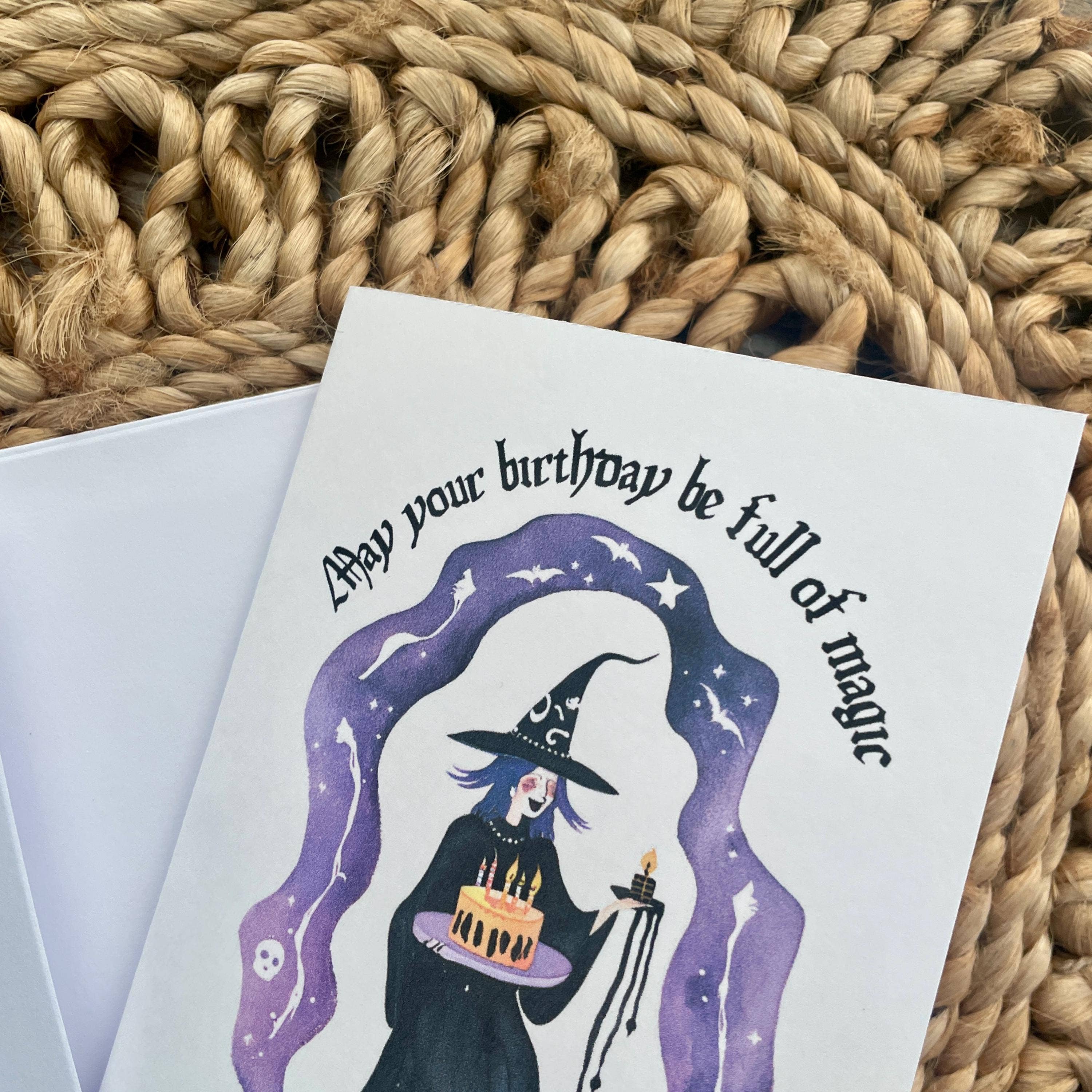 Cute Witch Magical Goth Halloween Time Birthday Card 