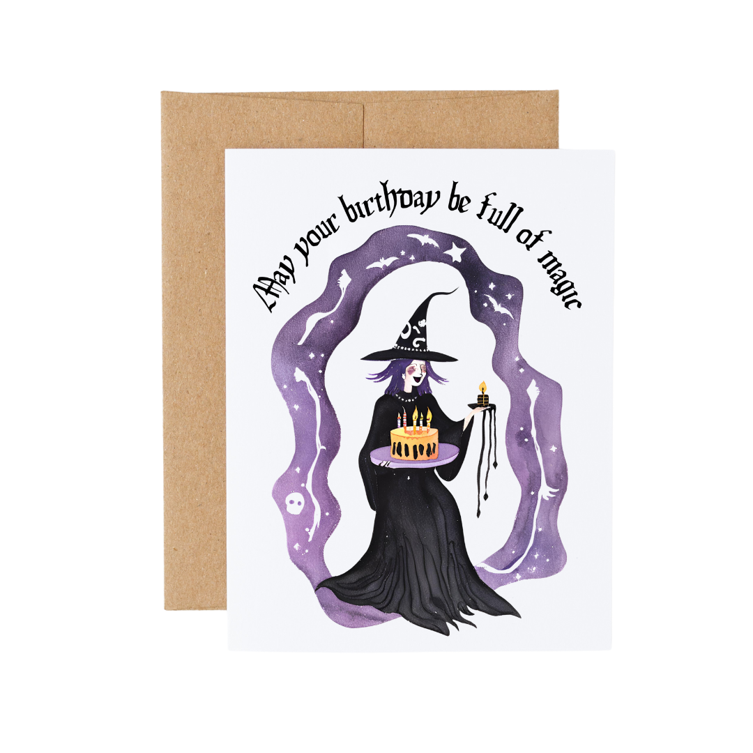 Cute Witch Magical Goth Halloween Time Birthday Card 