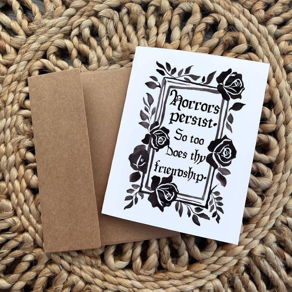 Gothic Black Rose Friendship Thank You Card 'Horrors Persist'