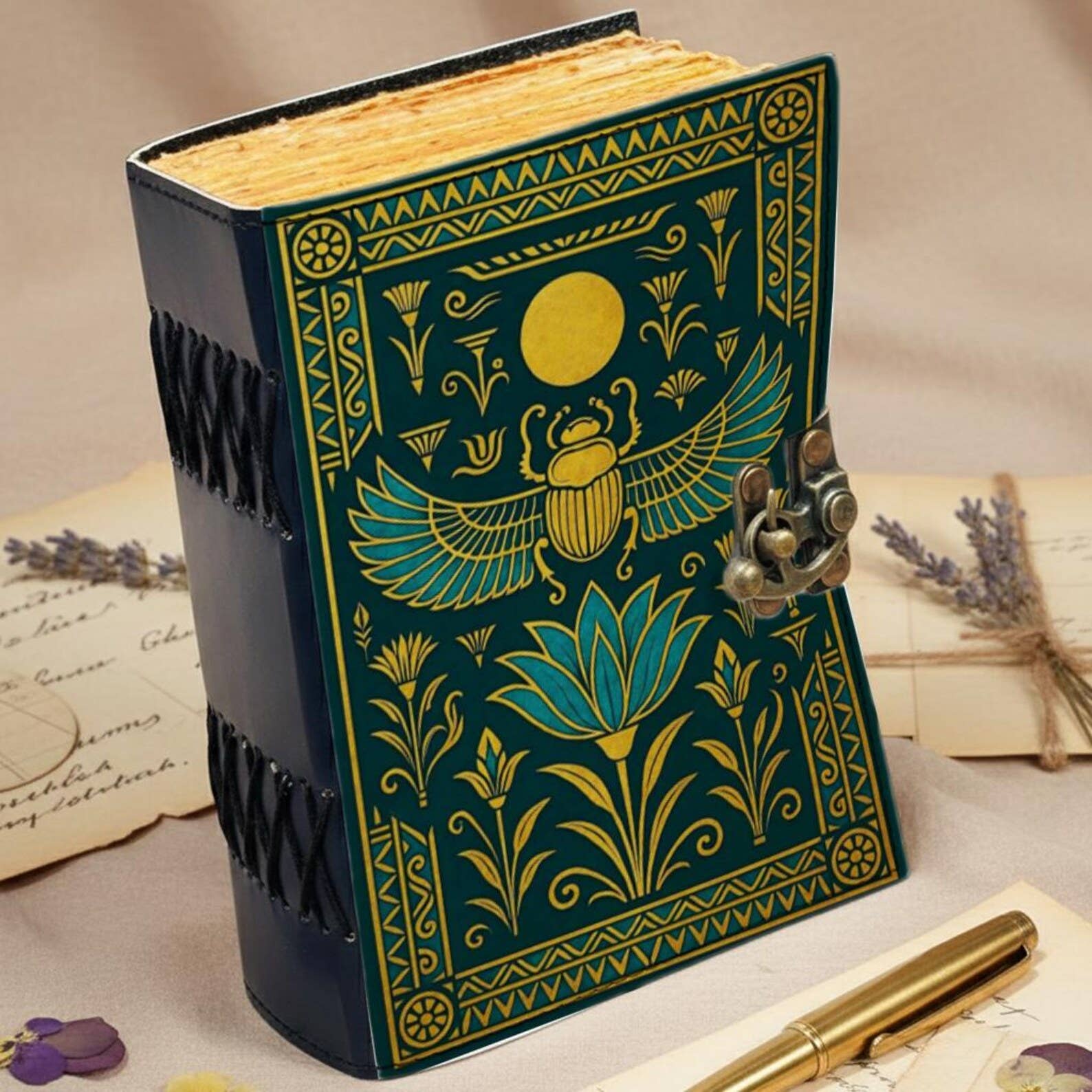 Egyptian Scarab Vintage Handmade Leather Journal Grimoire