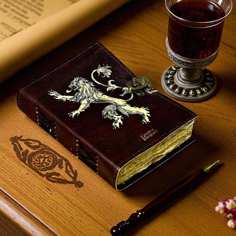 Print lion Journal, Blank spell book book of shadows Leather