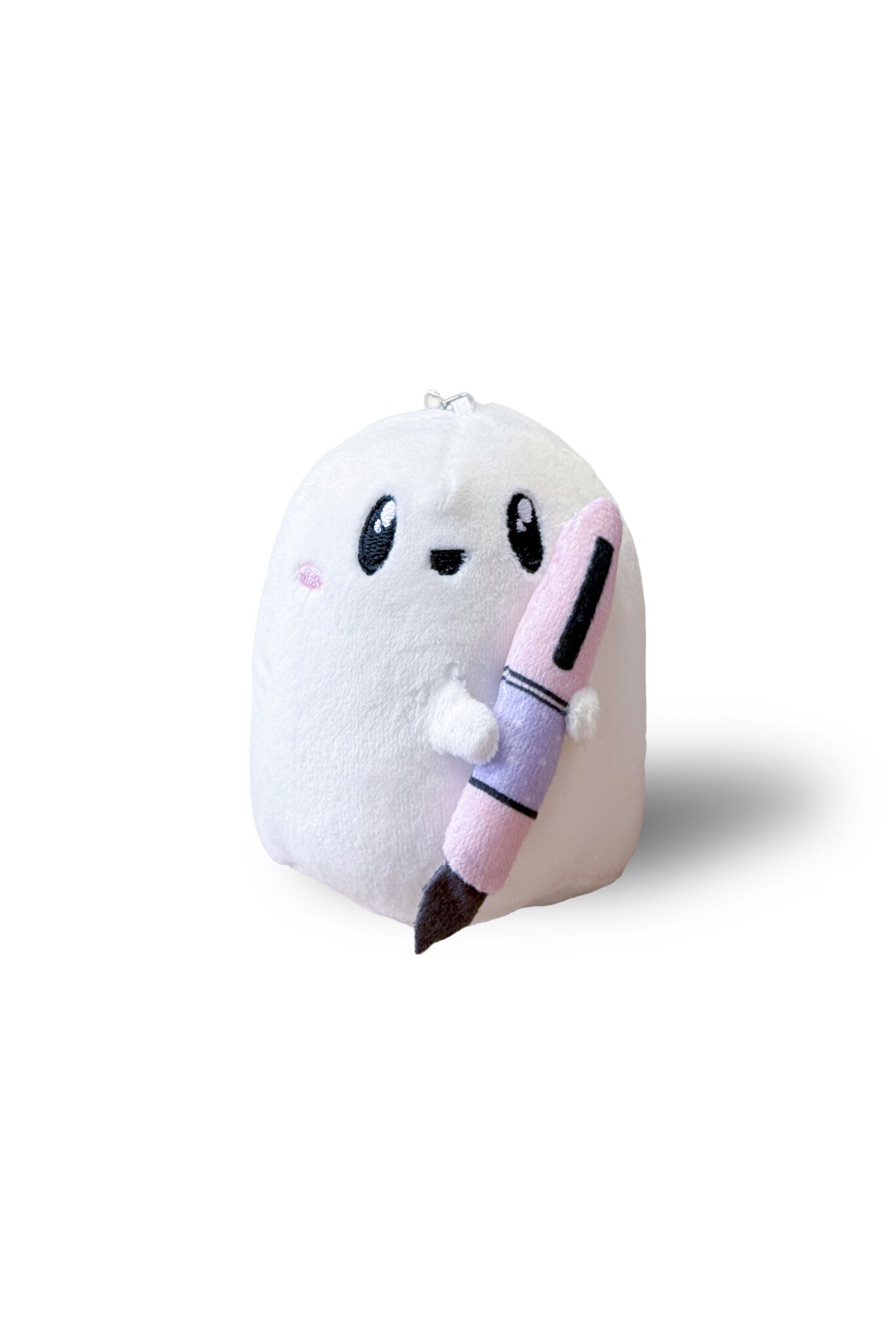 Boo-Anne ghost plush holding a pen