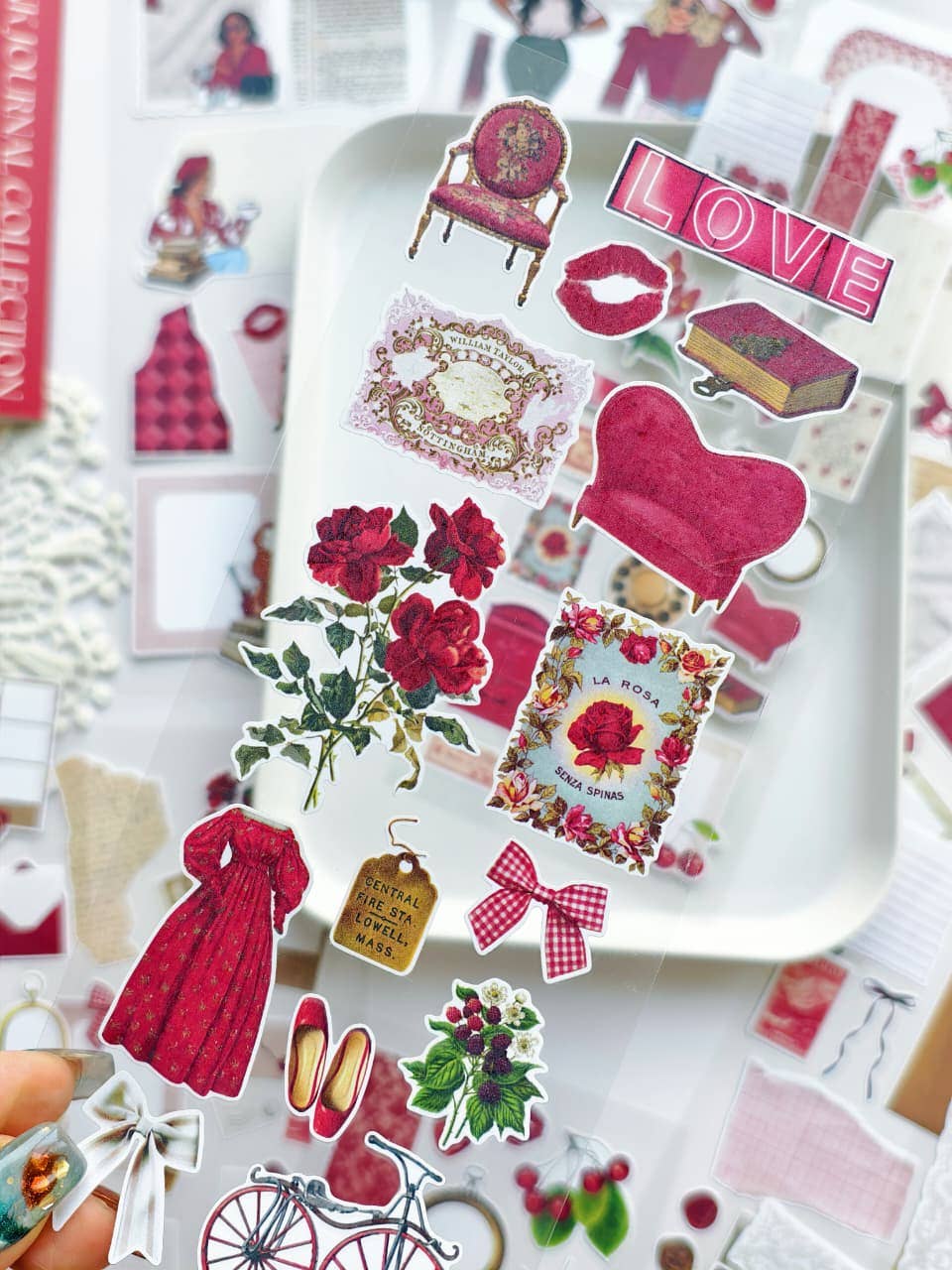Maison Rouge - Vintage Red Ephemera Sticker Sheet Set