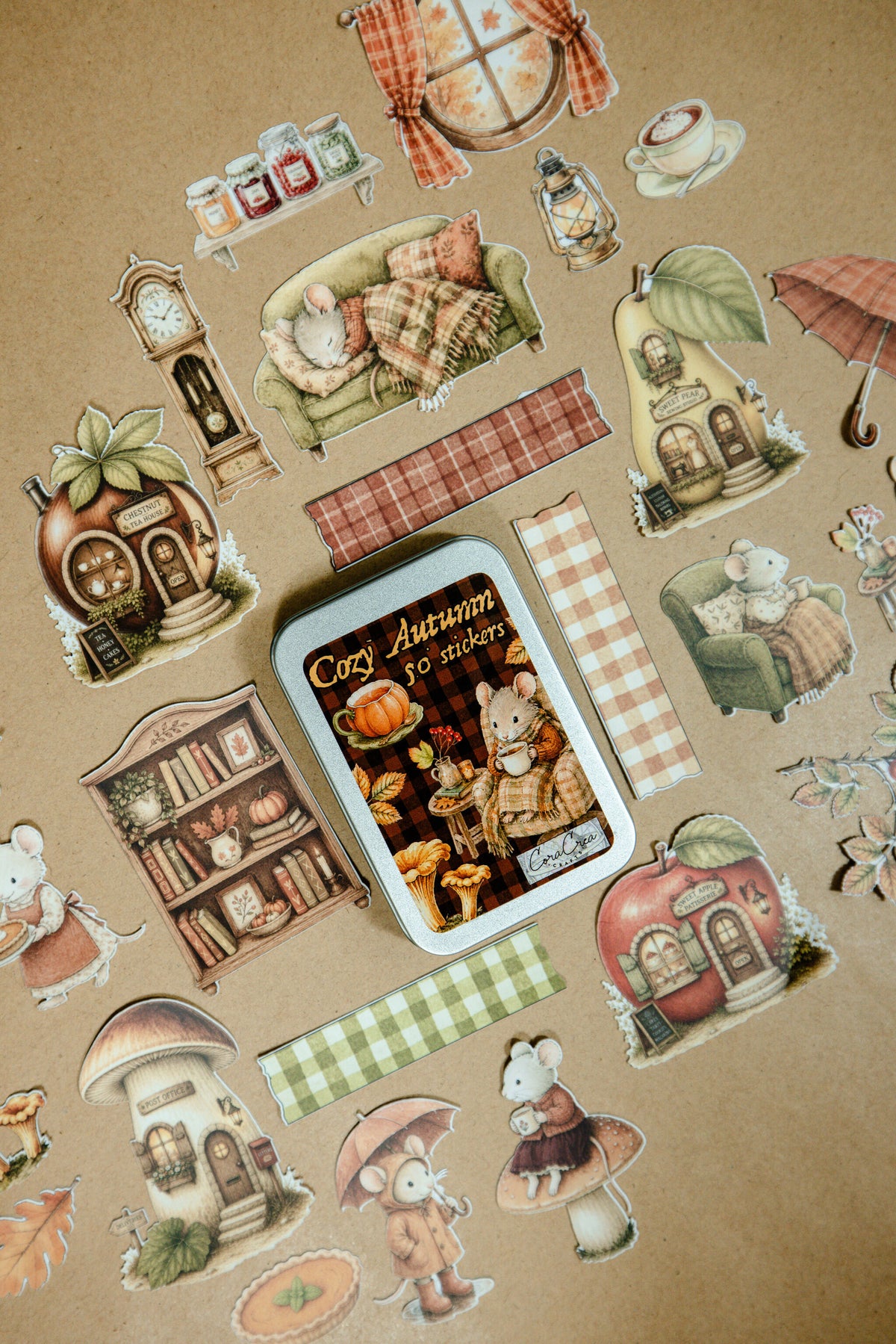 Autumn Houses Sticker Tin