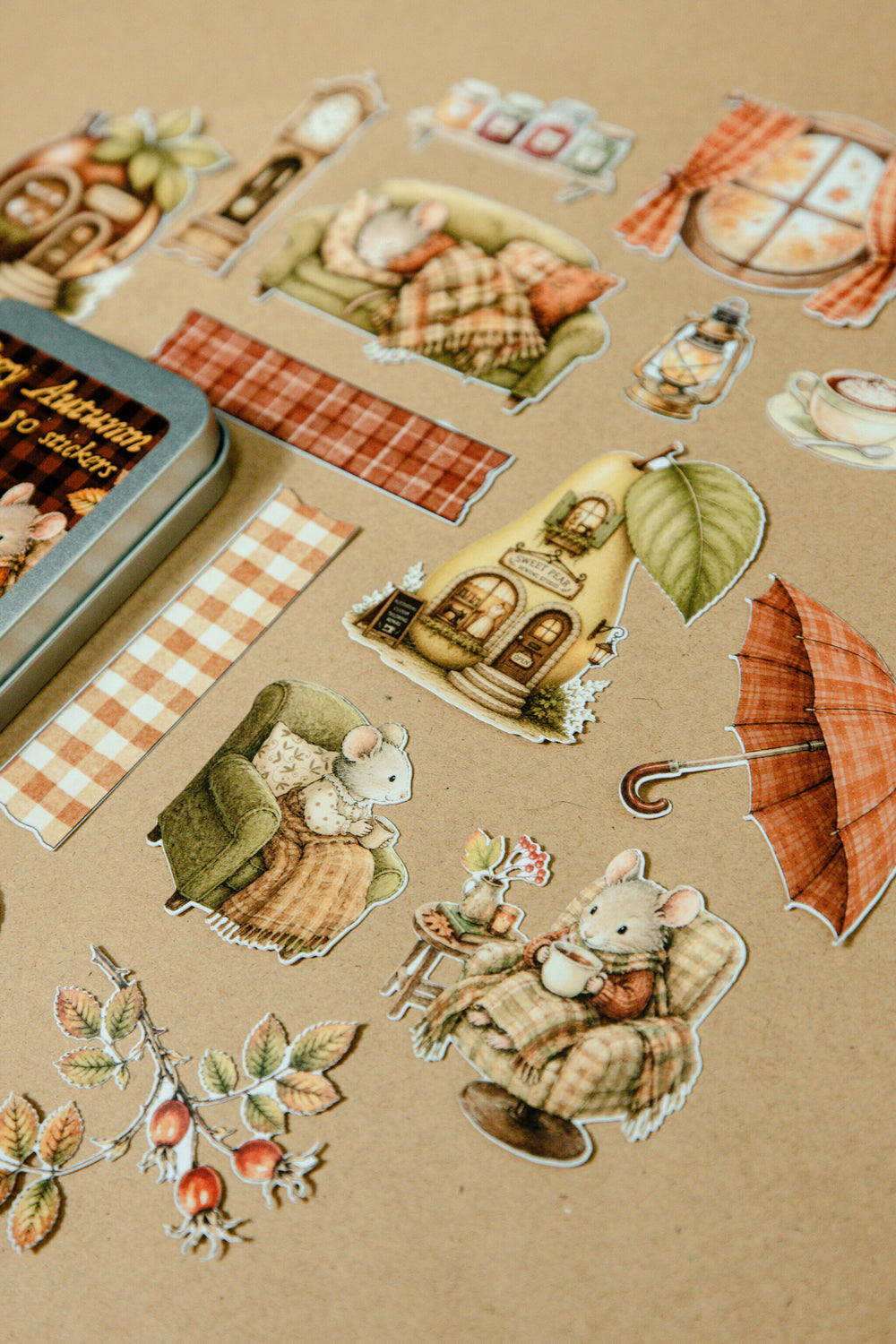 Autumn Houses Sticker Tin