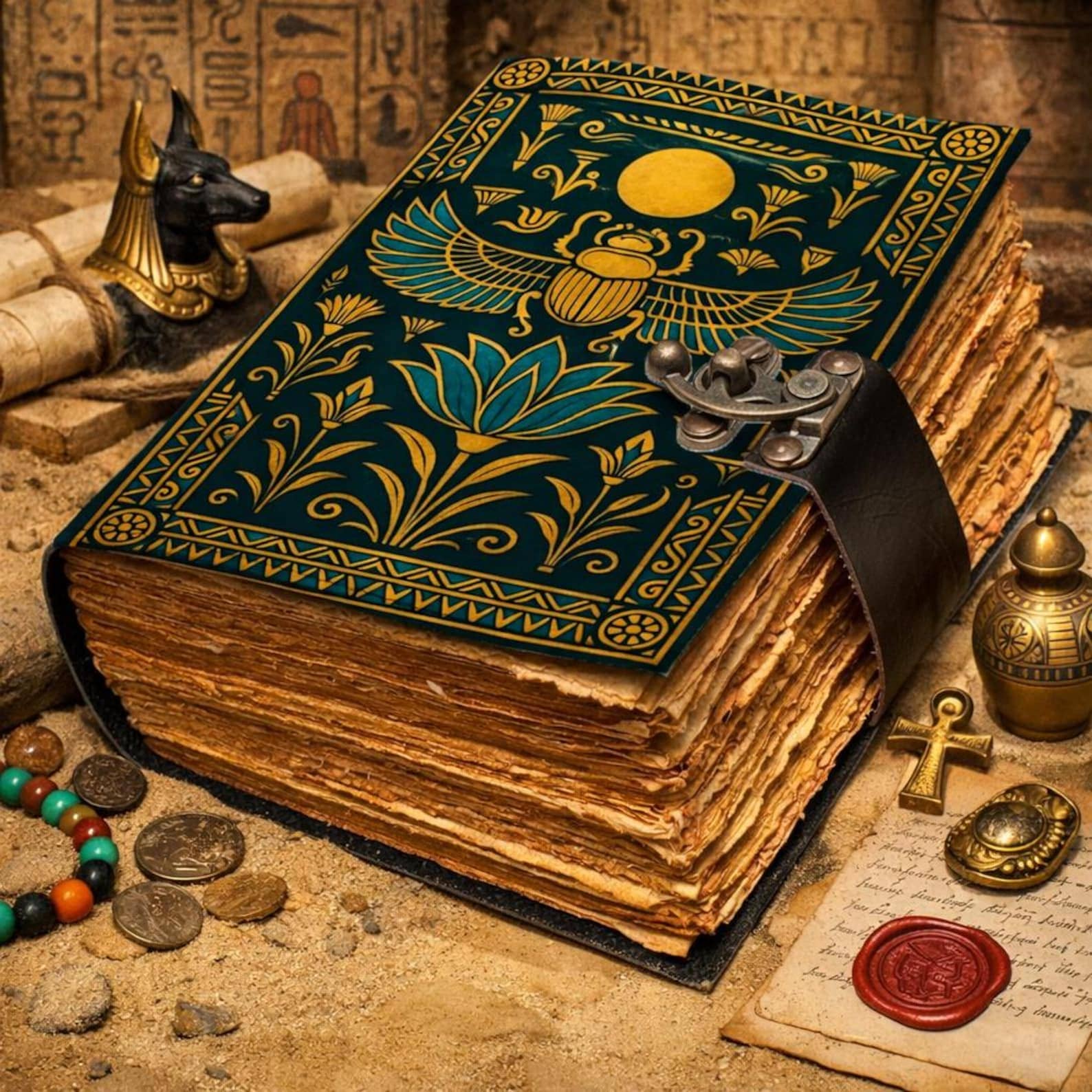 Egyptian Scarab Vintage Handmade Leather Journal Grimoire