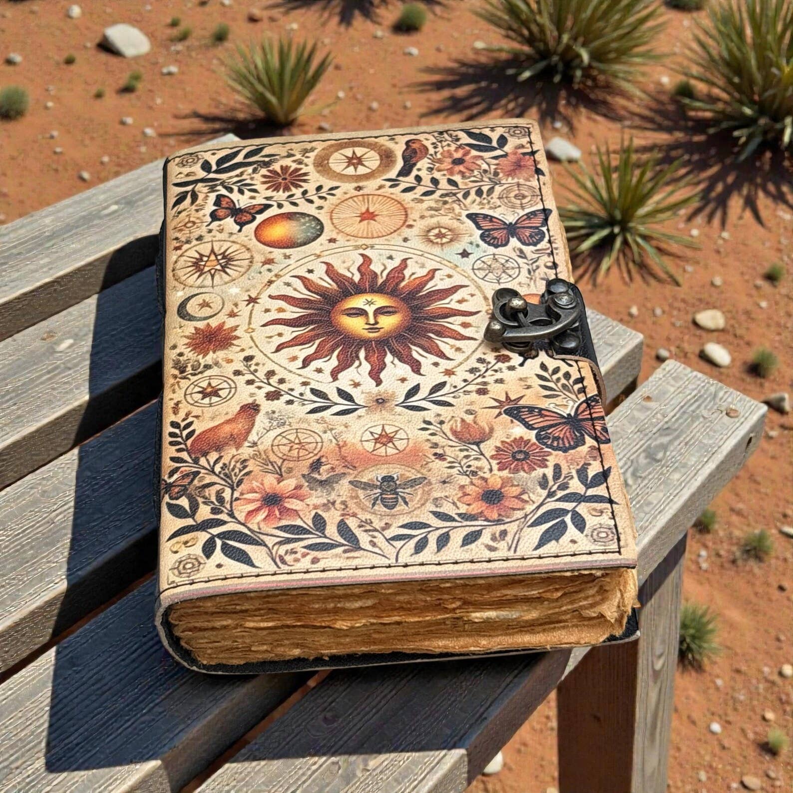 Celestial Sun Vintage Handmade Leather Journal Grimoire