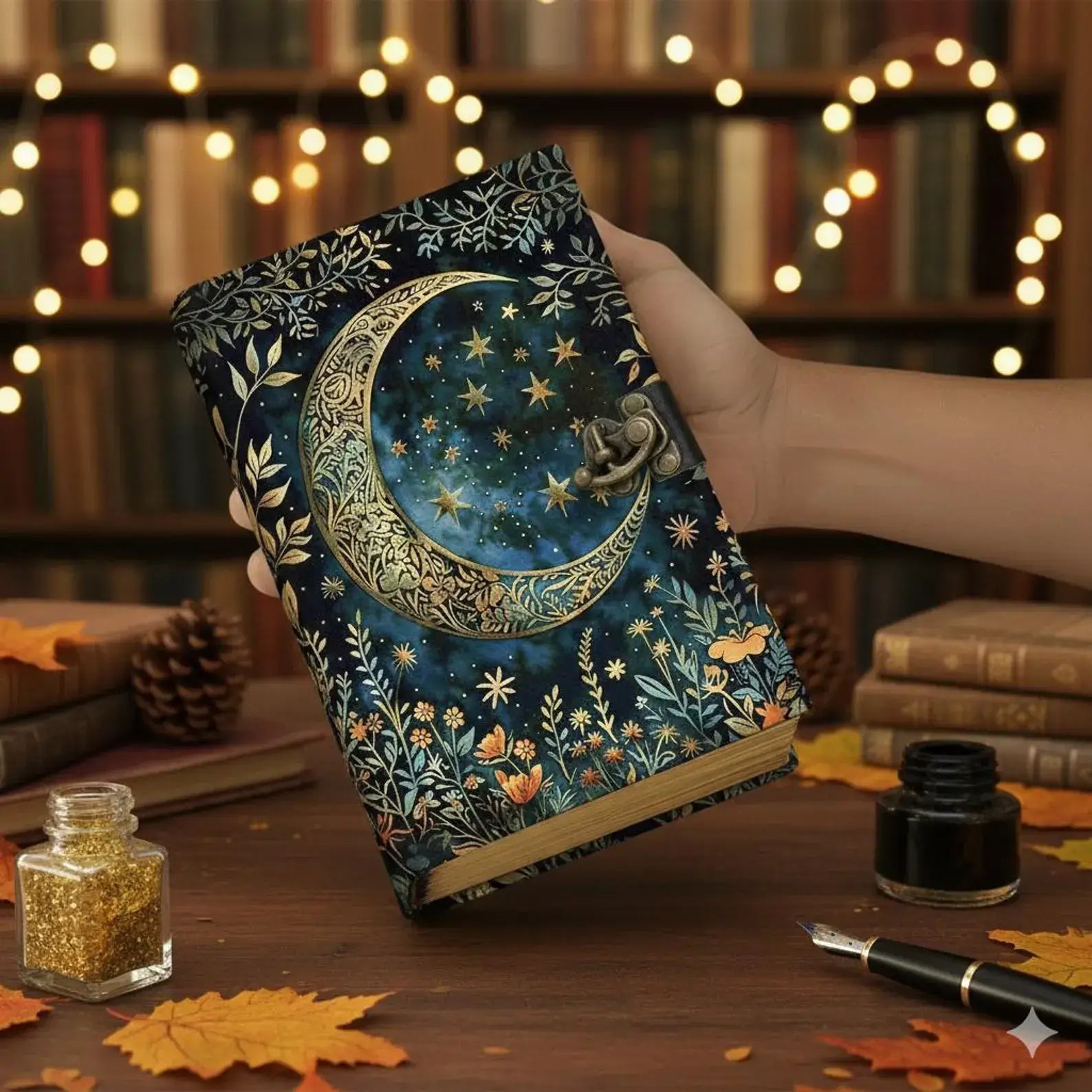 Moon Phase Leather Journal Handmade Vintage Grimoire