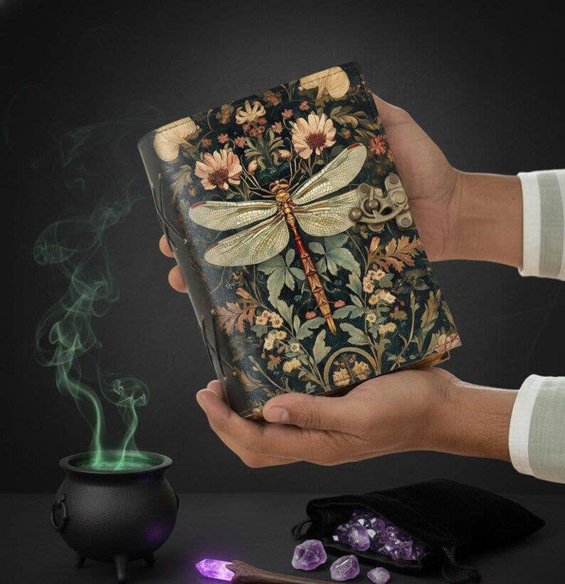 Dragonfly Leather Journal Handmade Vintage Grimoire