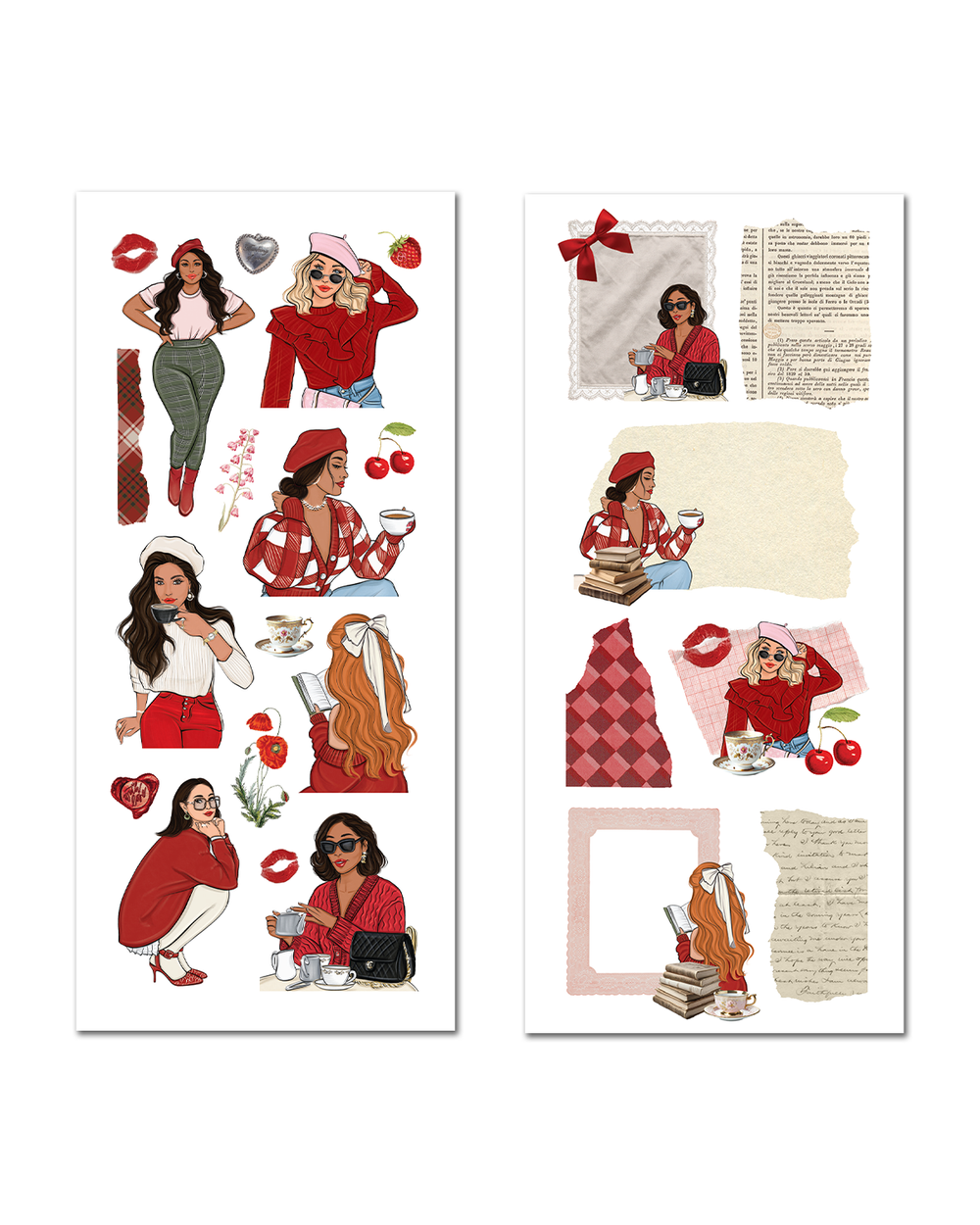 Maison Rouge - Vintage Red Ephemera Sticker Sheet Set
